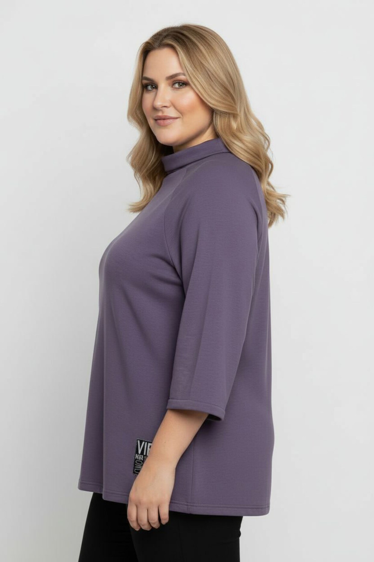 3/4-Arm-Shirt mit halsfernem Rollkragen - feige