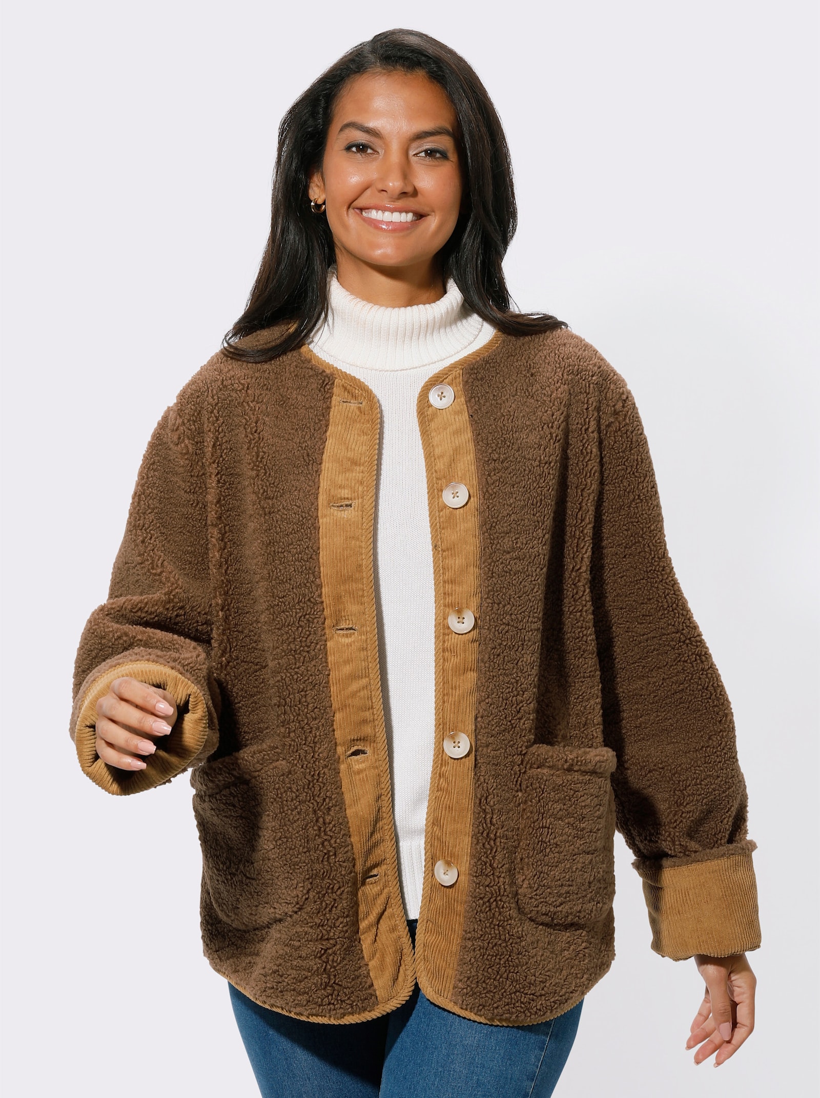 Jacke aus Teddy-Fleece - braun-camel