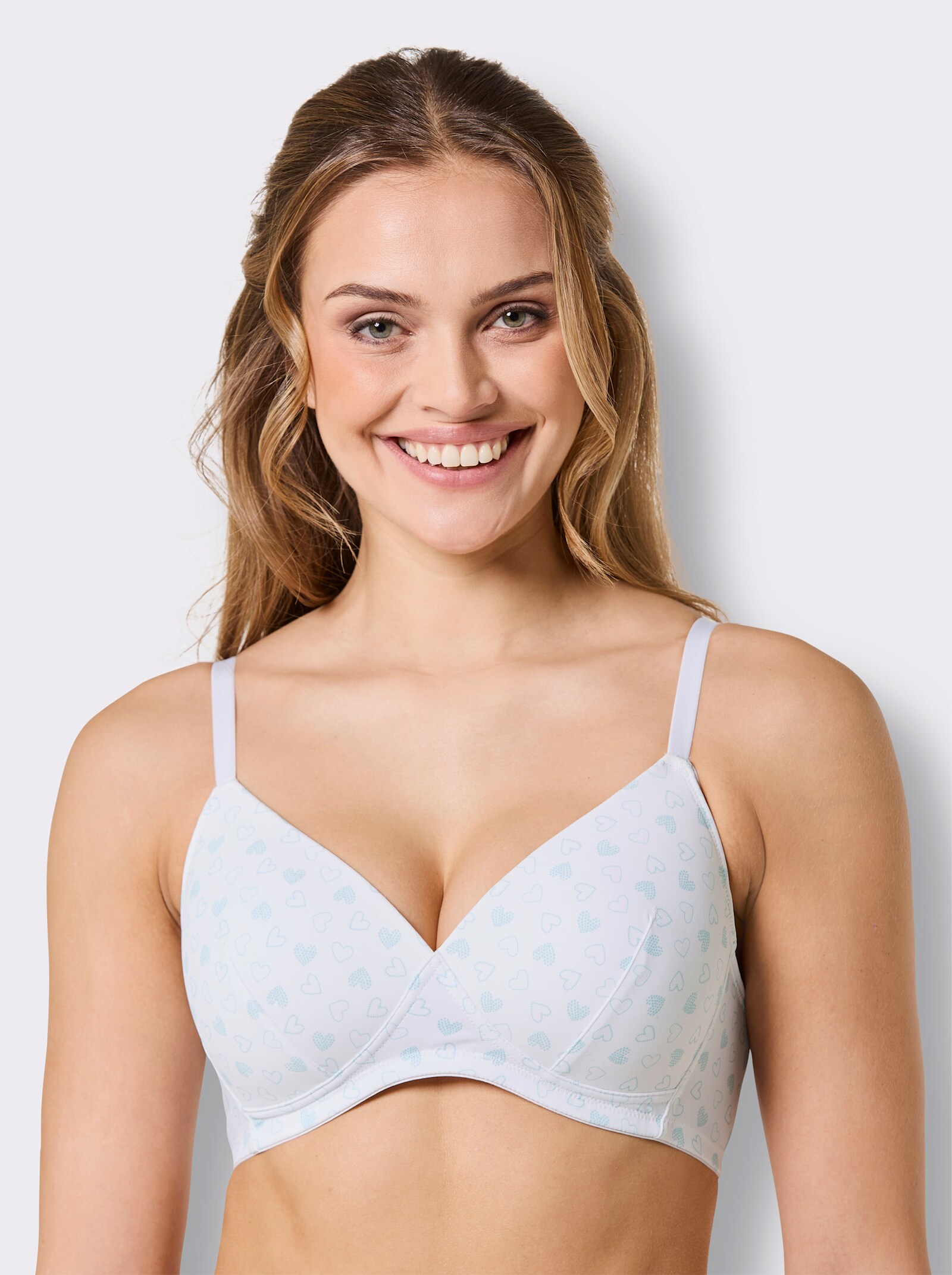 Schalen-BH ohne Bügel mit wattierten Komfortträgern - weiß-mint