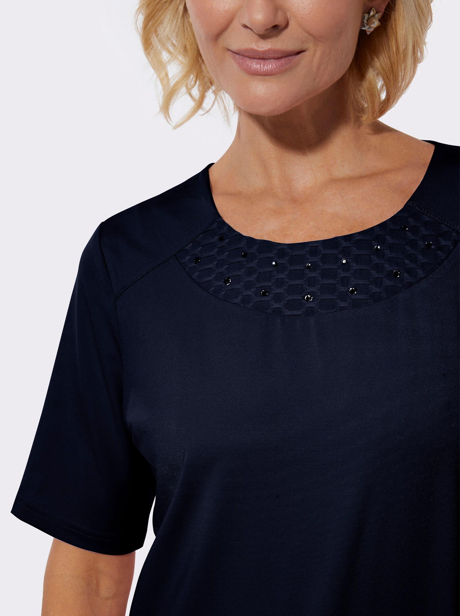 Rundhalsshirt mit Schulterpasse vorne - marine