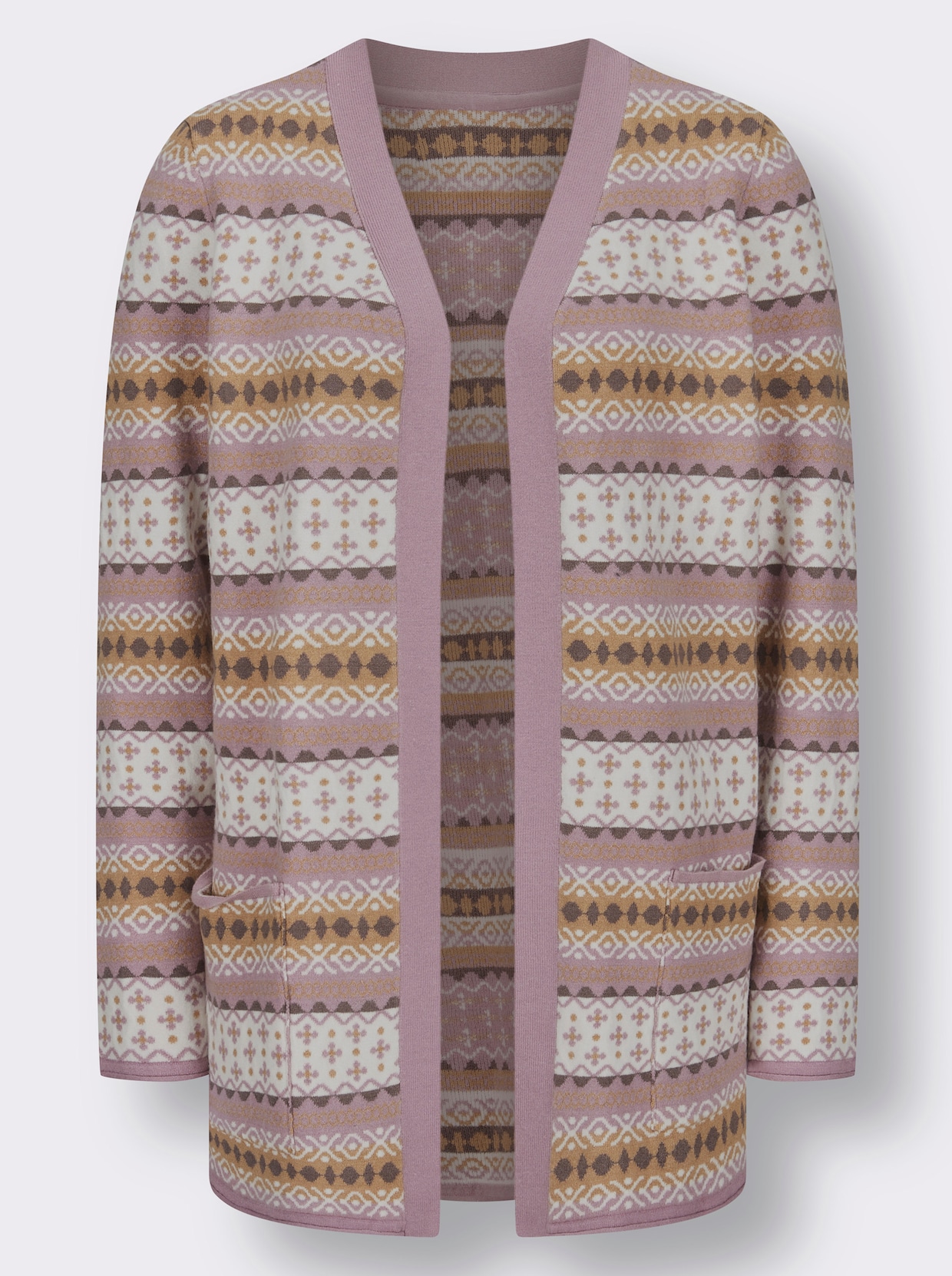 Strickjacke - mauve-ecru-gemustert