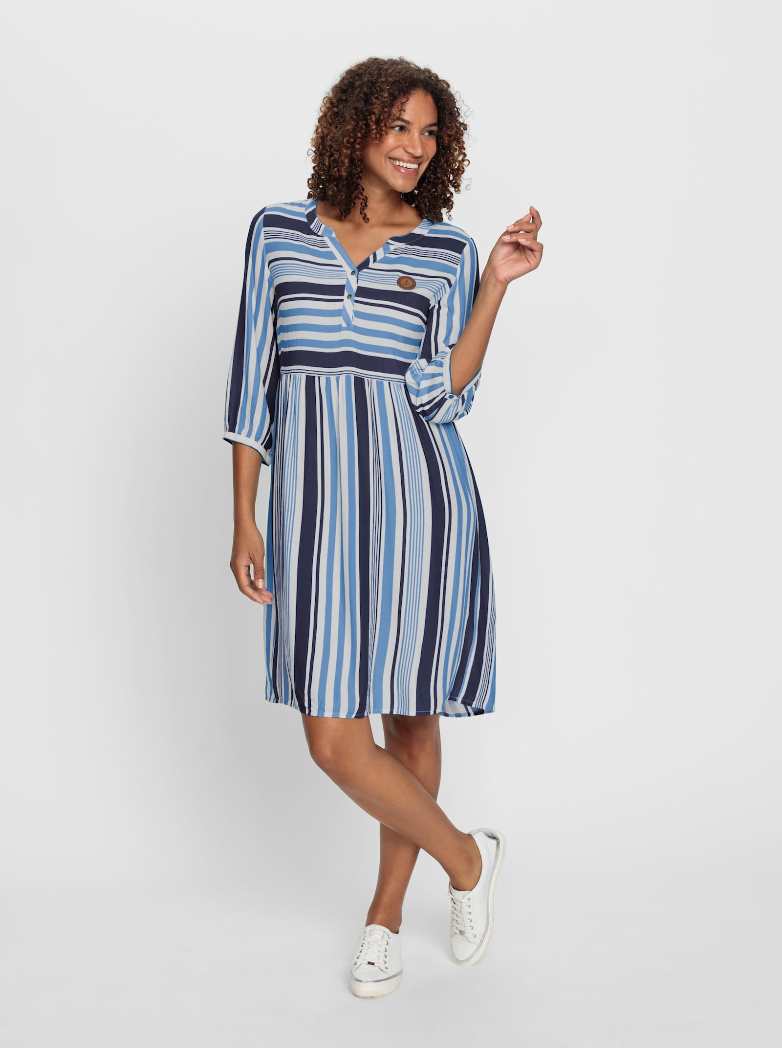 Druckkleid mit Teilungsnaht, gestreift - marine-himmelblau-gestreift