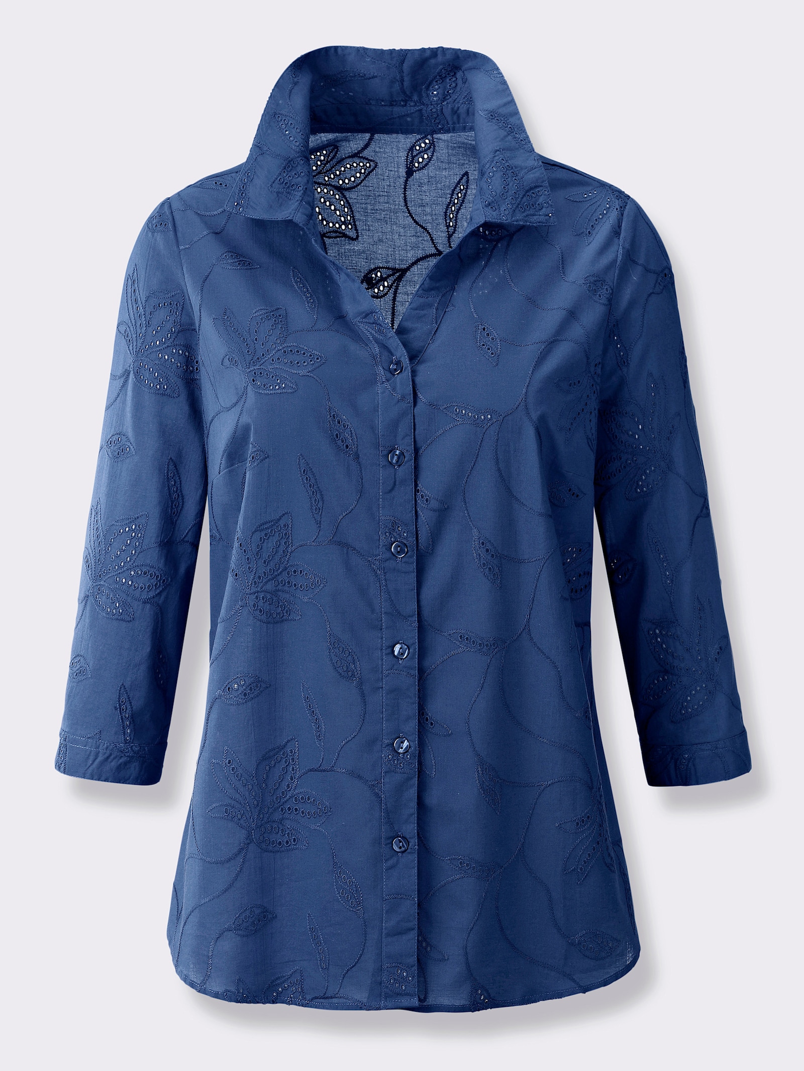 Bavln. blúzka s madeirovou výšivkou - Kráľovská modrá