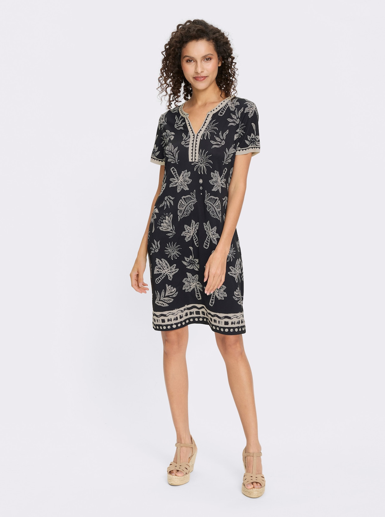heine Jerseykleid - schwarz-sand-bedruckt