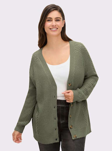 Strickjacke mit Zopfmuster - khaki