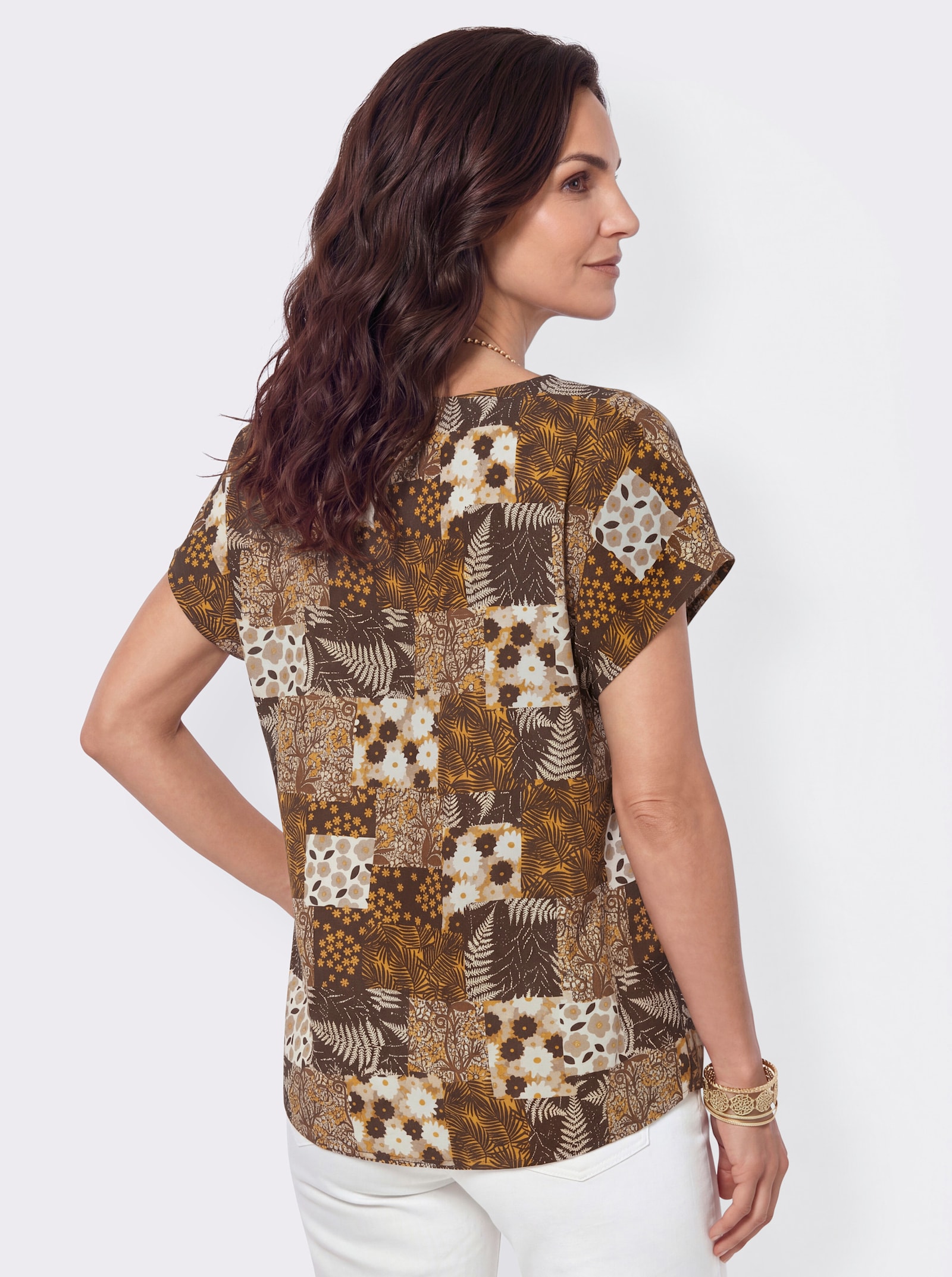 Schlupfbluse im Patchwork-Dessin - sand-schoko-bedruckt