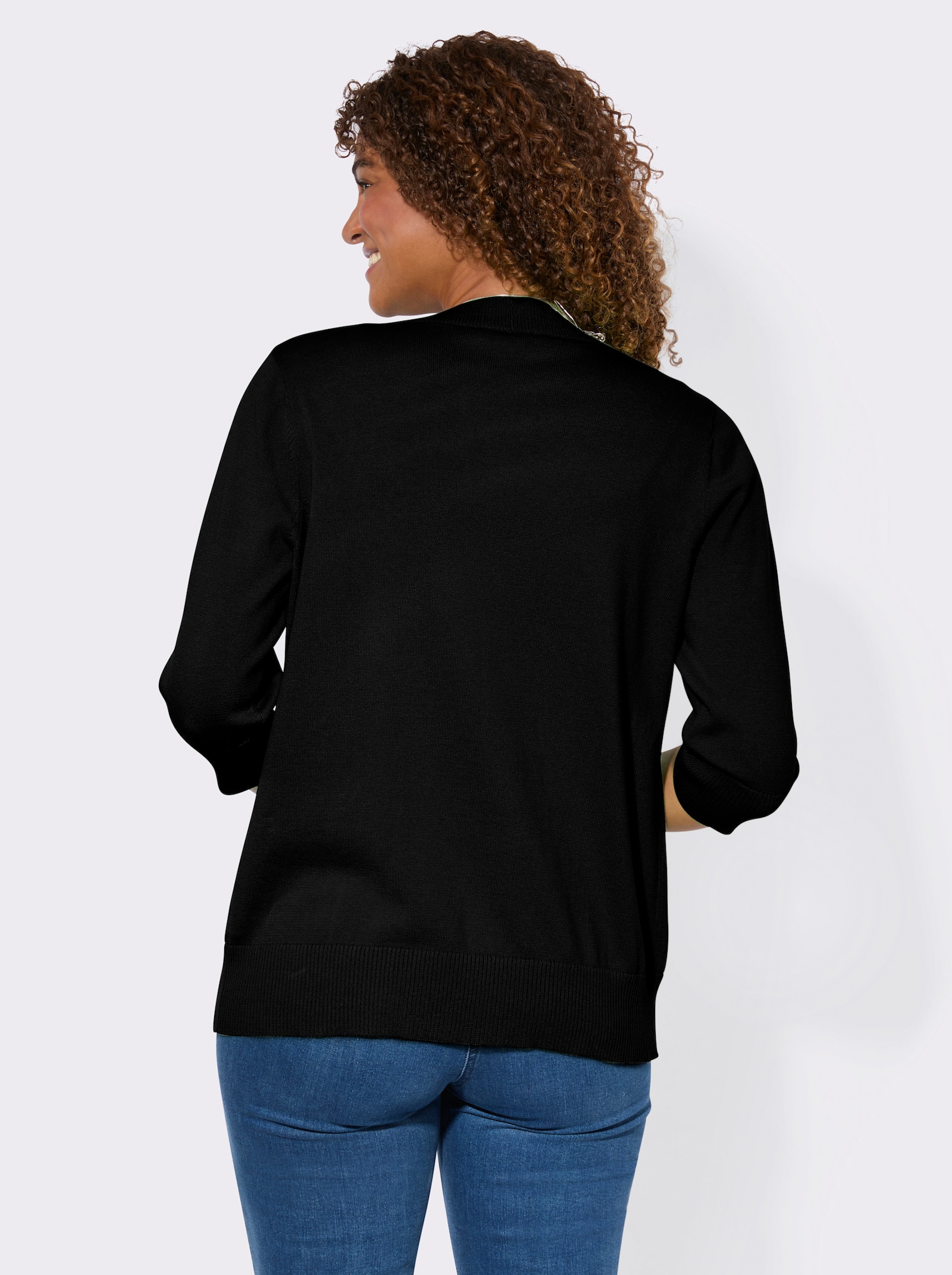 Feinstrickjacke mit gerippten Abschlüssen - schwarz