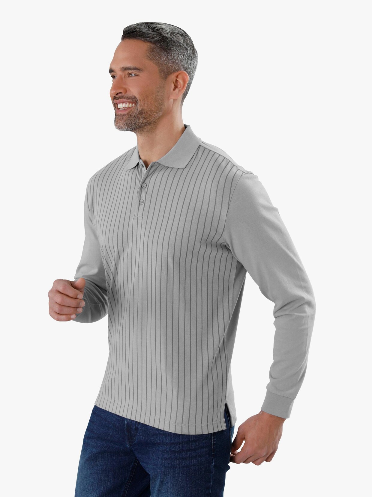 Poloshirt - steingrau-grau-gestreift