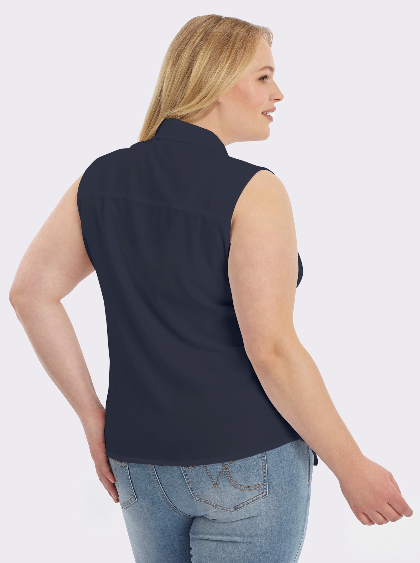 Ärmellose Bluse mit Hemdkragen - marine