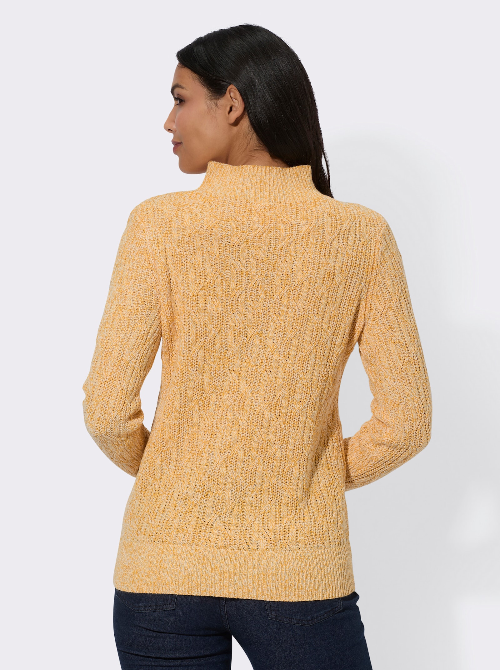 Langarm-Pullover mit Kelchkragen - ocker-meliert