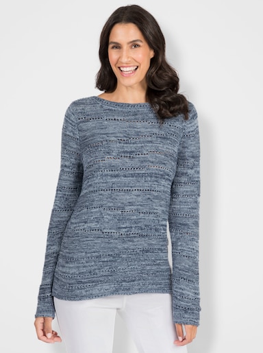 Strickpullover mit Ajourmuster - rauchblau-meliert