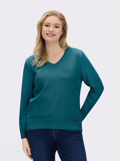 V-Ausschnitt-Pullover mit Baumwolle - petrol