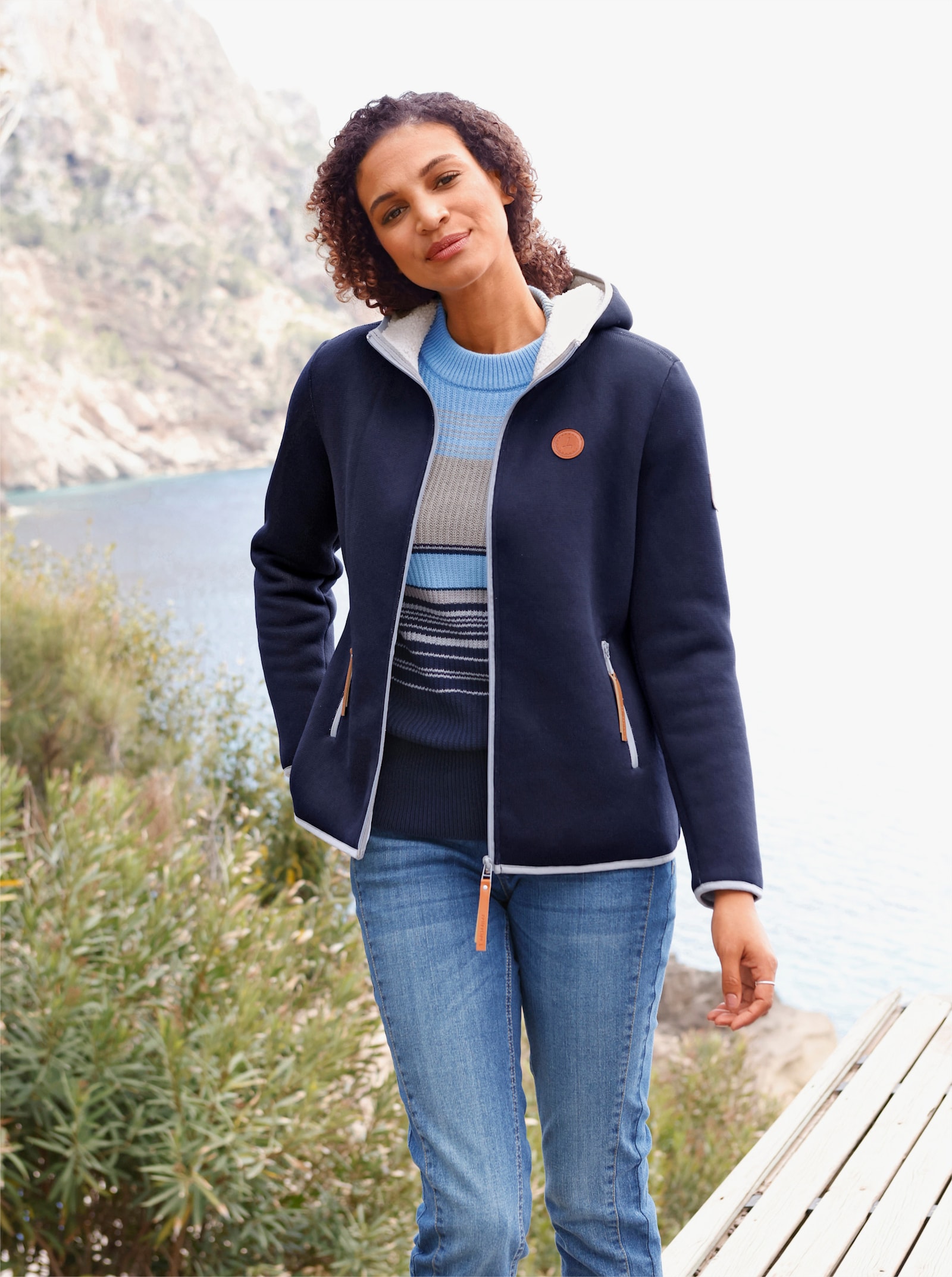 Strickfleece-Jacke mit Teddyfleece-Futter - marine