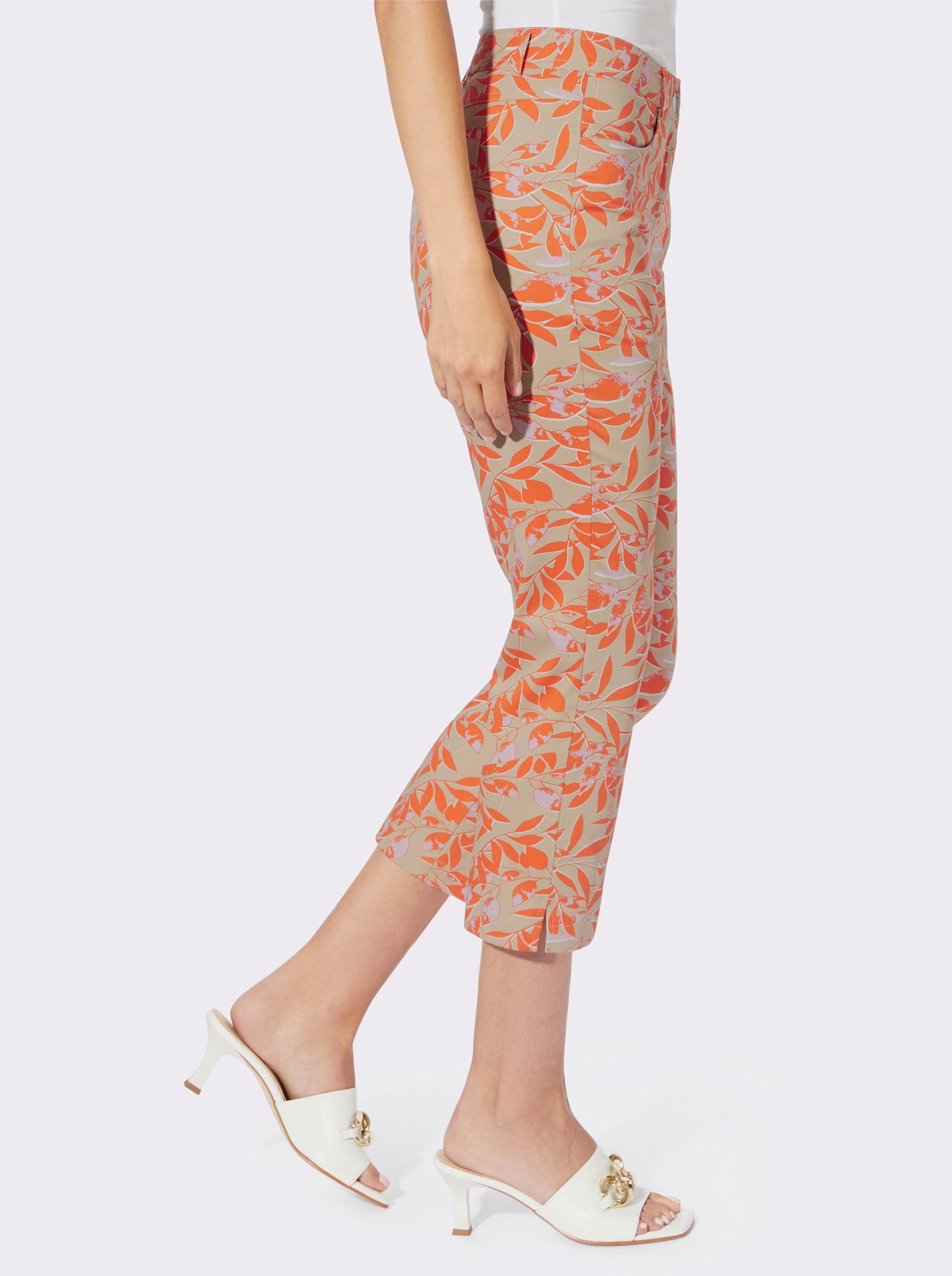 heine 7/8-Hose mit kleinen Seitenschlitzen - beige-orange-bedruckt