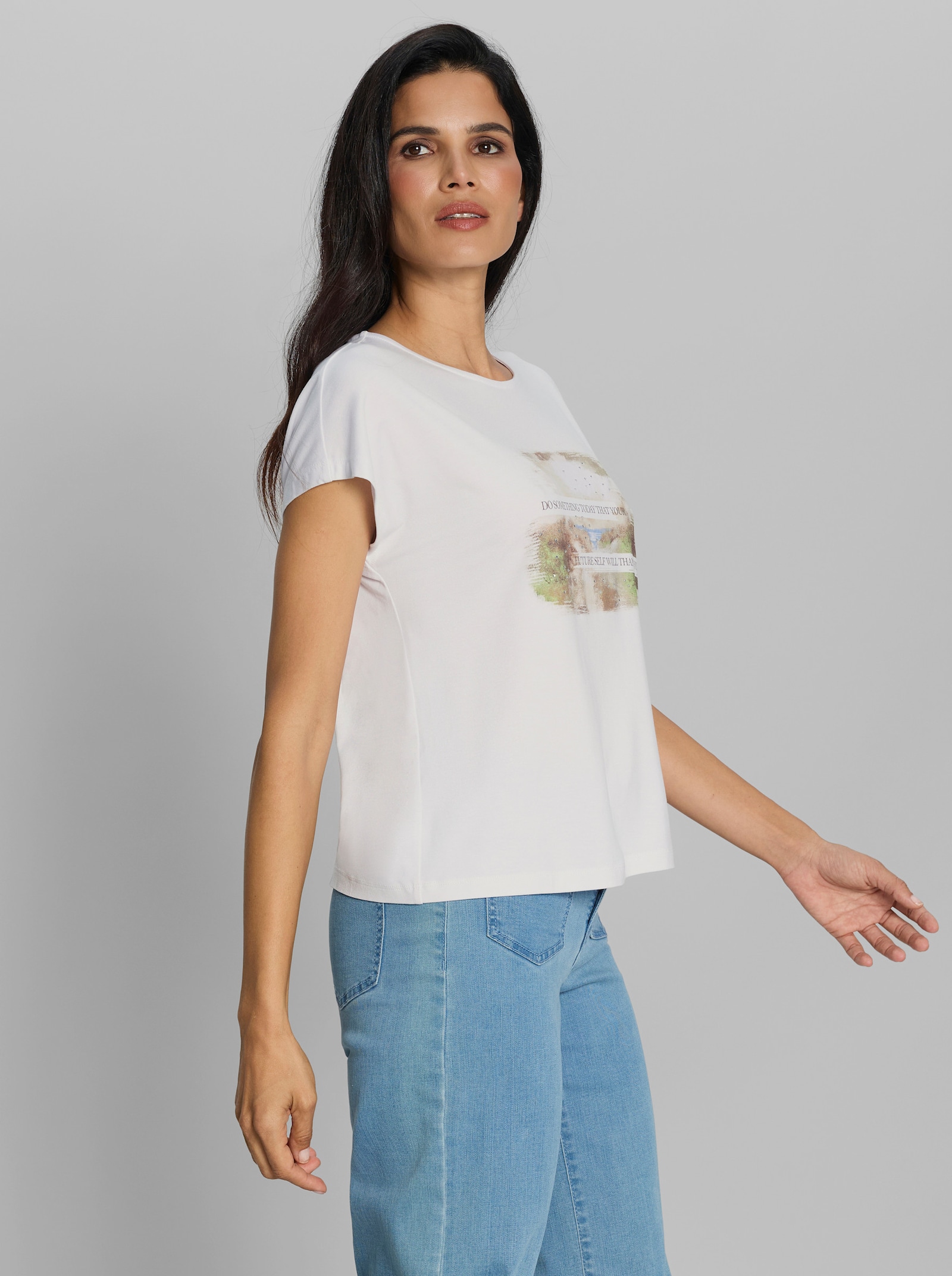 heine Kurzarmshirt mit Ziersteinchen - weiß-sand