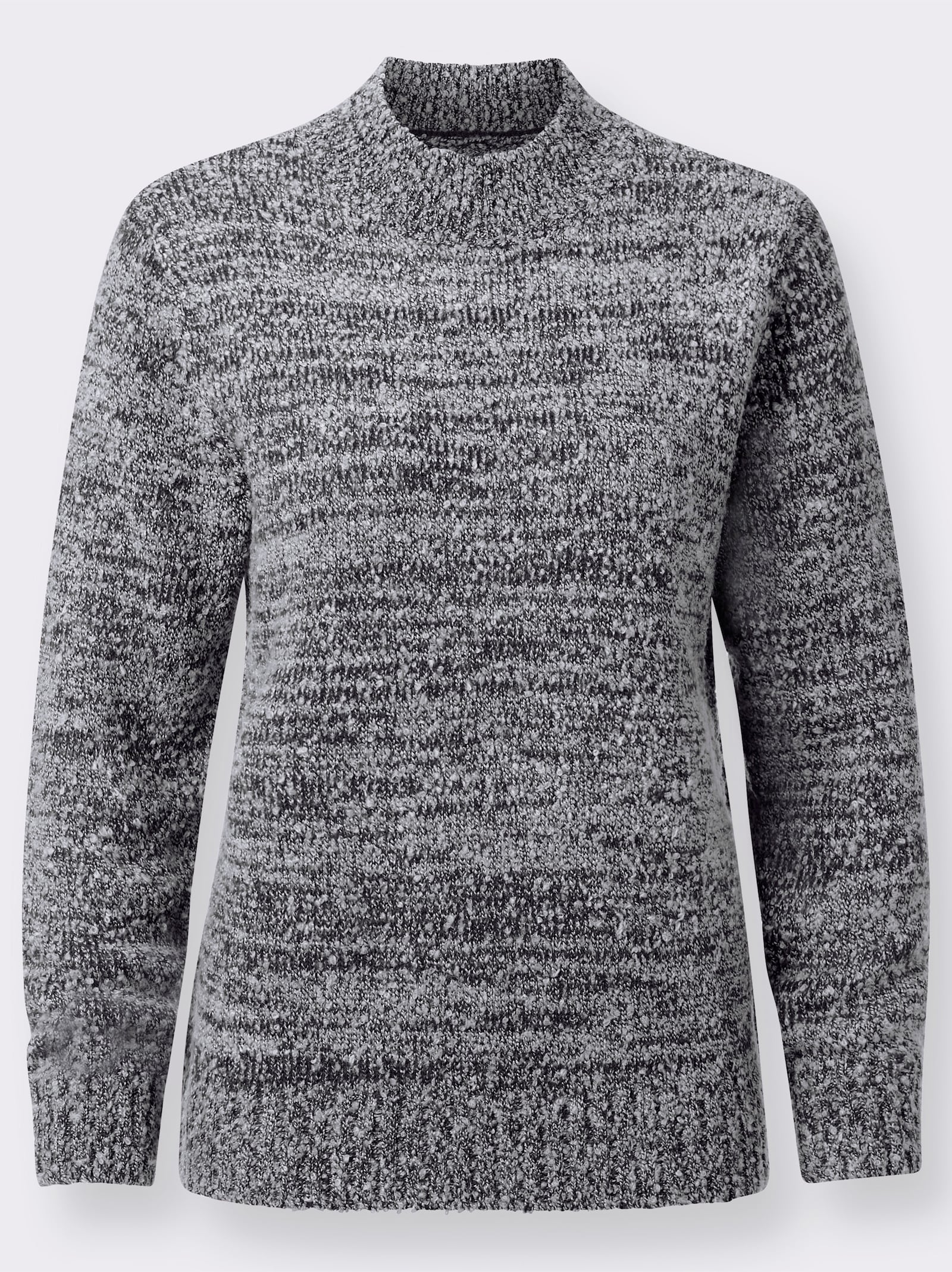 Stehkragenpullover passformgerecht gestrickt - schwarz-meliert