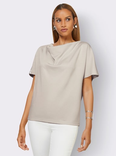 Wasserfallshirt mit überschnittenen Schultern - hellgrau-silberfarben-bedruckt