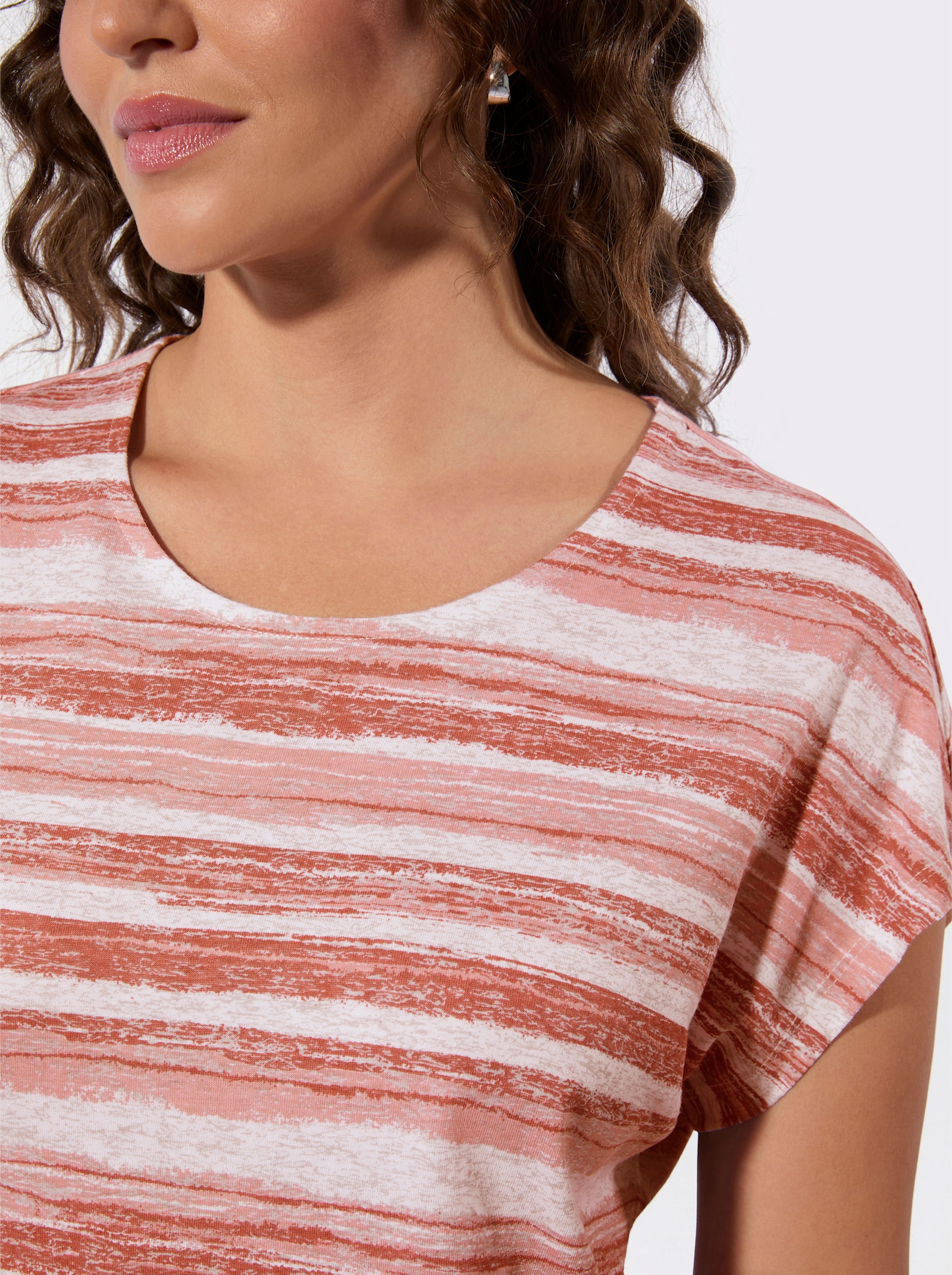 Print-Shirt im Ringel-Dessin - ecru-puder-bedruckt