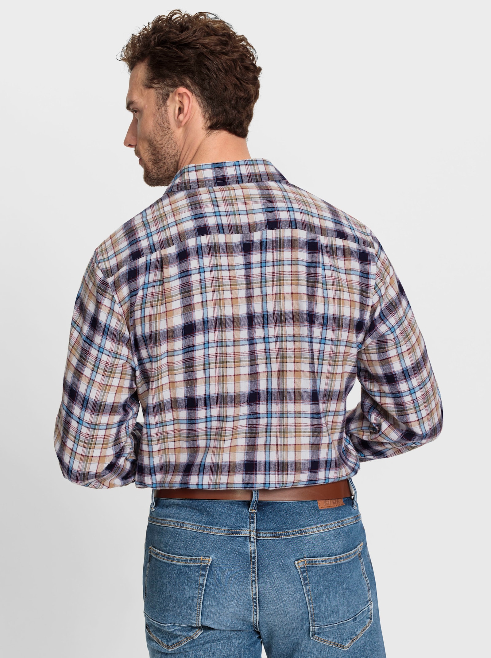 Marco Donati Flanellhemd mit Cord-Akzenten - marine-camel-kariert