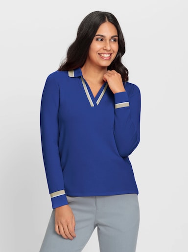Poloshirt mit Kontrast-Akzenten - royalblau-sand-gemustert