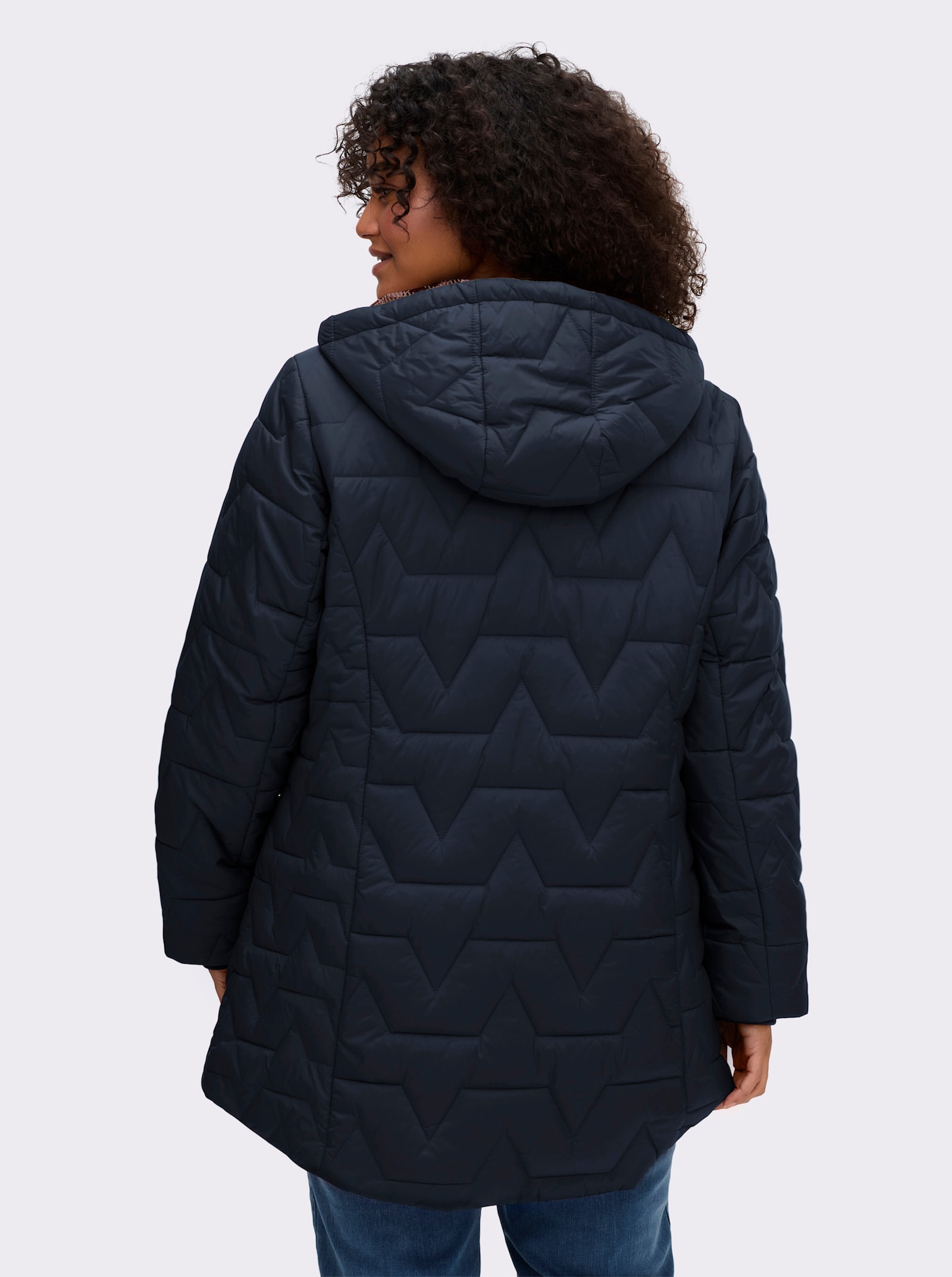 sheego Gewatteerde jas met geruite binnenvoering - diepblauw