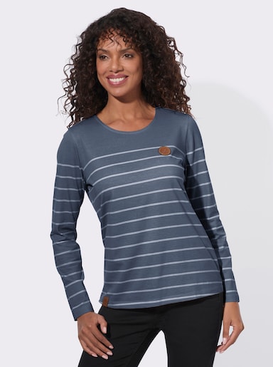 Ringelshirt aus reiner Baumwolle - rauchblau-ecru