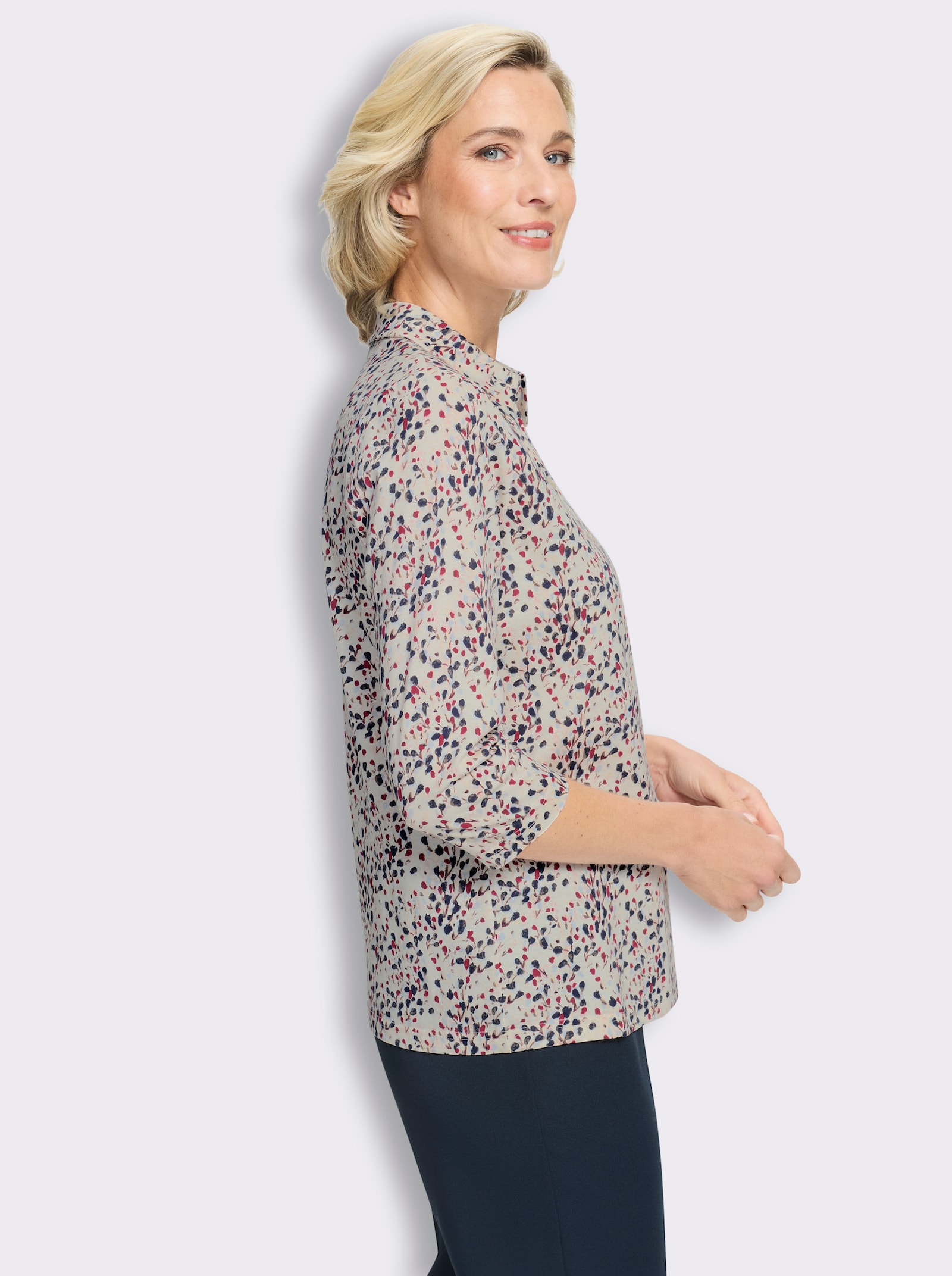 Poloshirt met minimalistische print - champagne/donkerblauw bedrukt