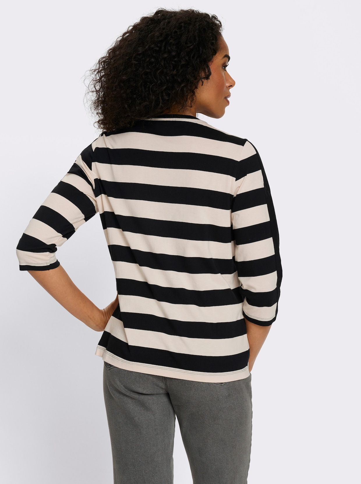 3/4-Arm-Shirt mit garngefärbten Streifen - schwarz-elfenbein-gestreift