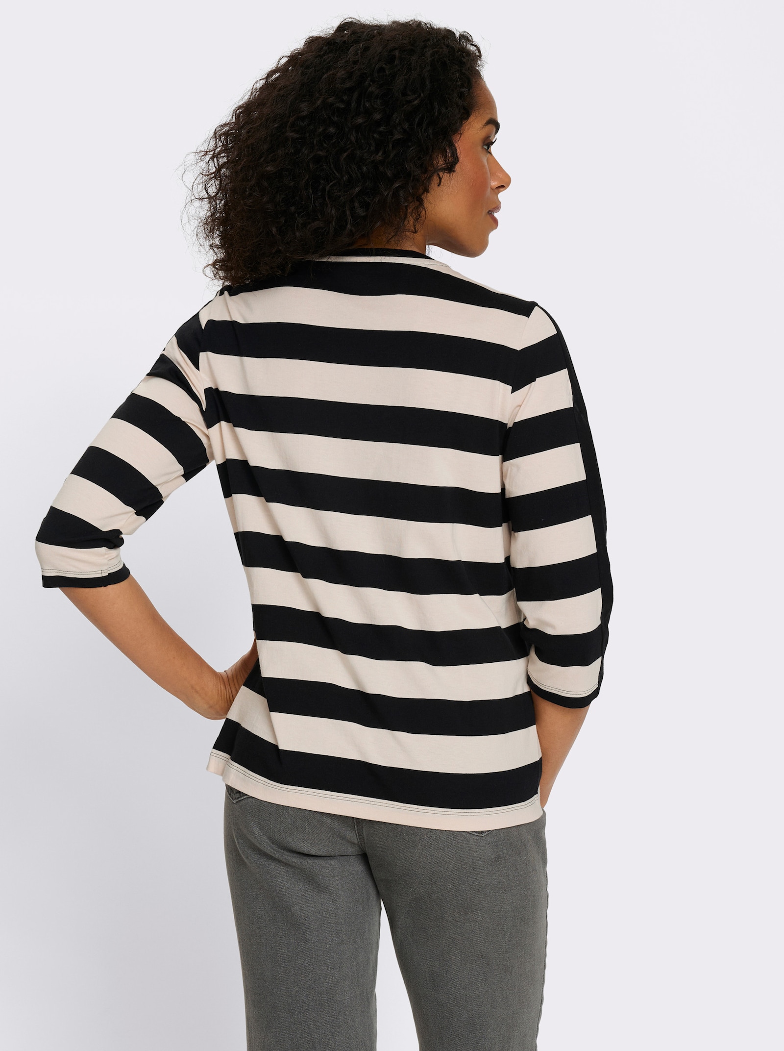 3/4-Arm-Shirt mit garngefärbten Streifen - schwarz-elfenbein-gestreift