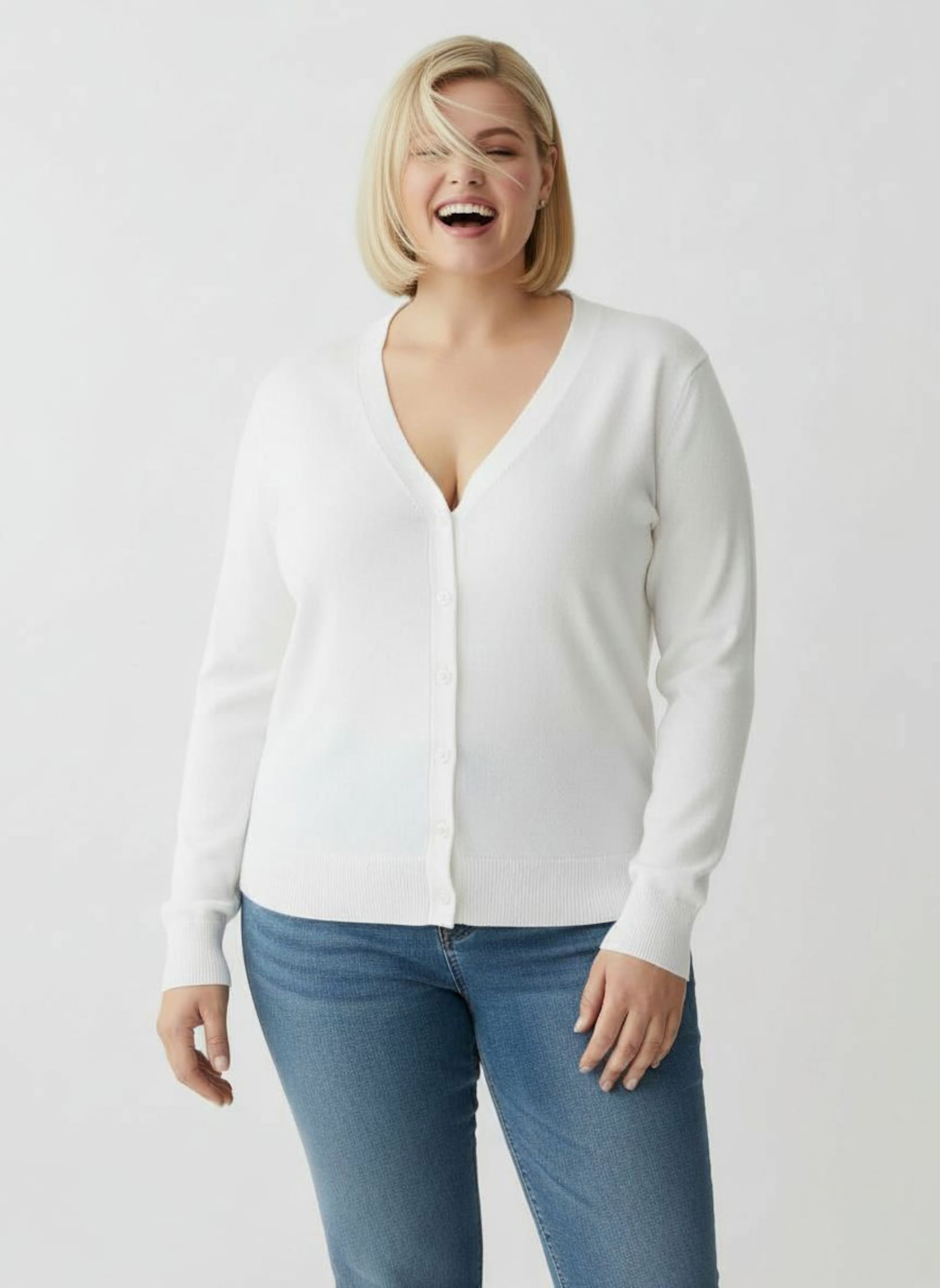 Strickjacke mit V-Ausschnitt - ecru