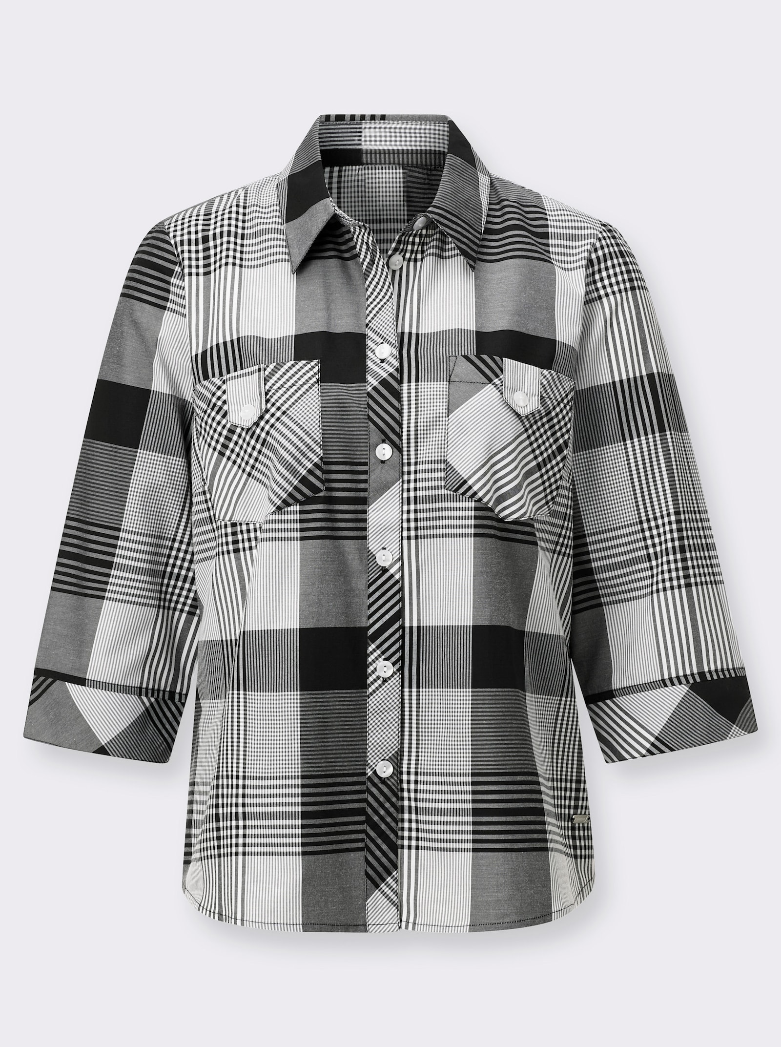Karobluse mit aufgesetzten Brusttaschen - schwarz-weiß-kariert