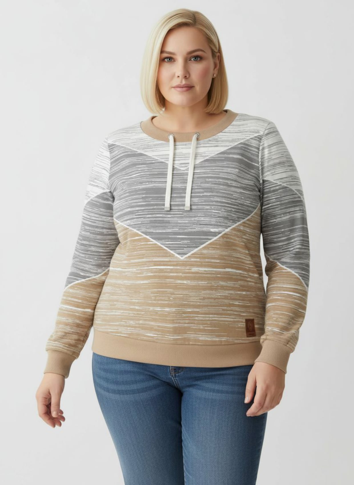 Sweatshirt mit variierbarem Rundhals-Ausschnitt - camel-ecru