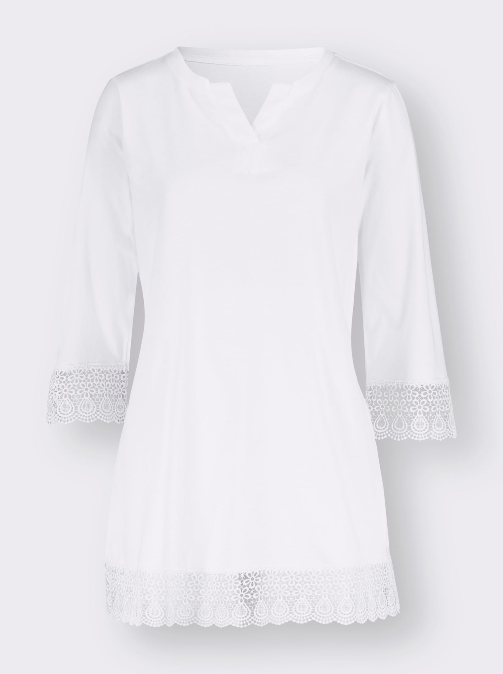 Shirt met 3/4-mouwen met kant - wit