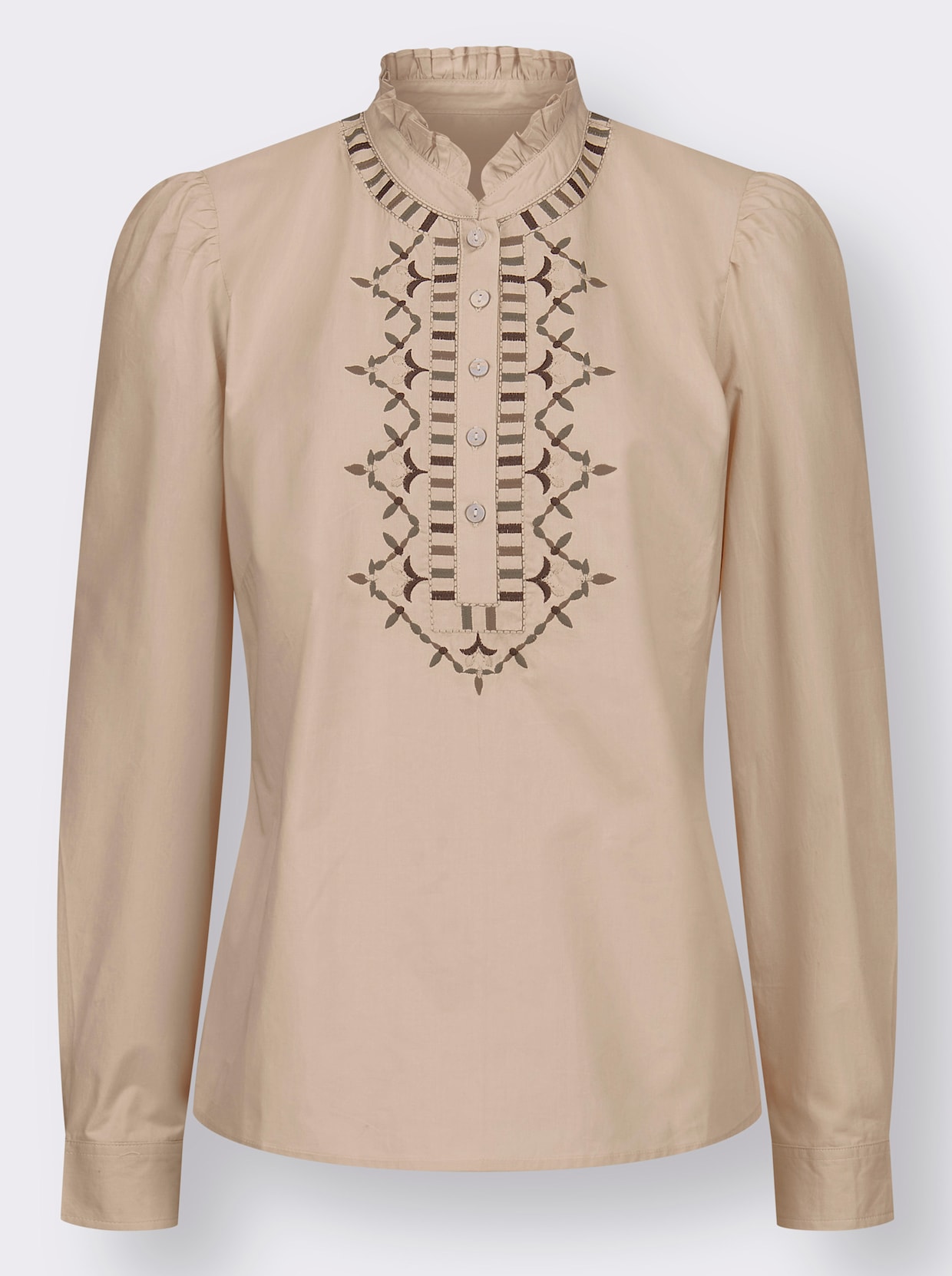 Blouse met lange mouwen - ivoor/chocolade