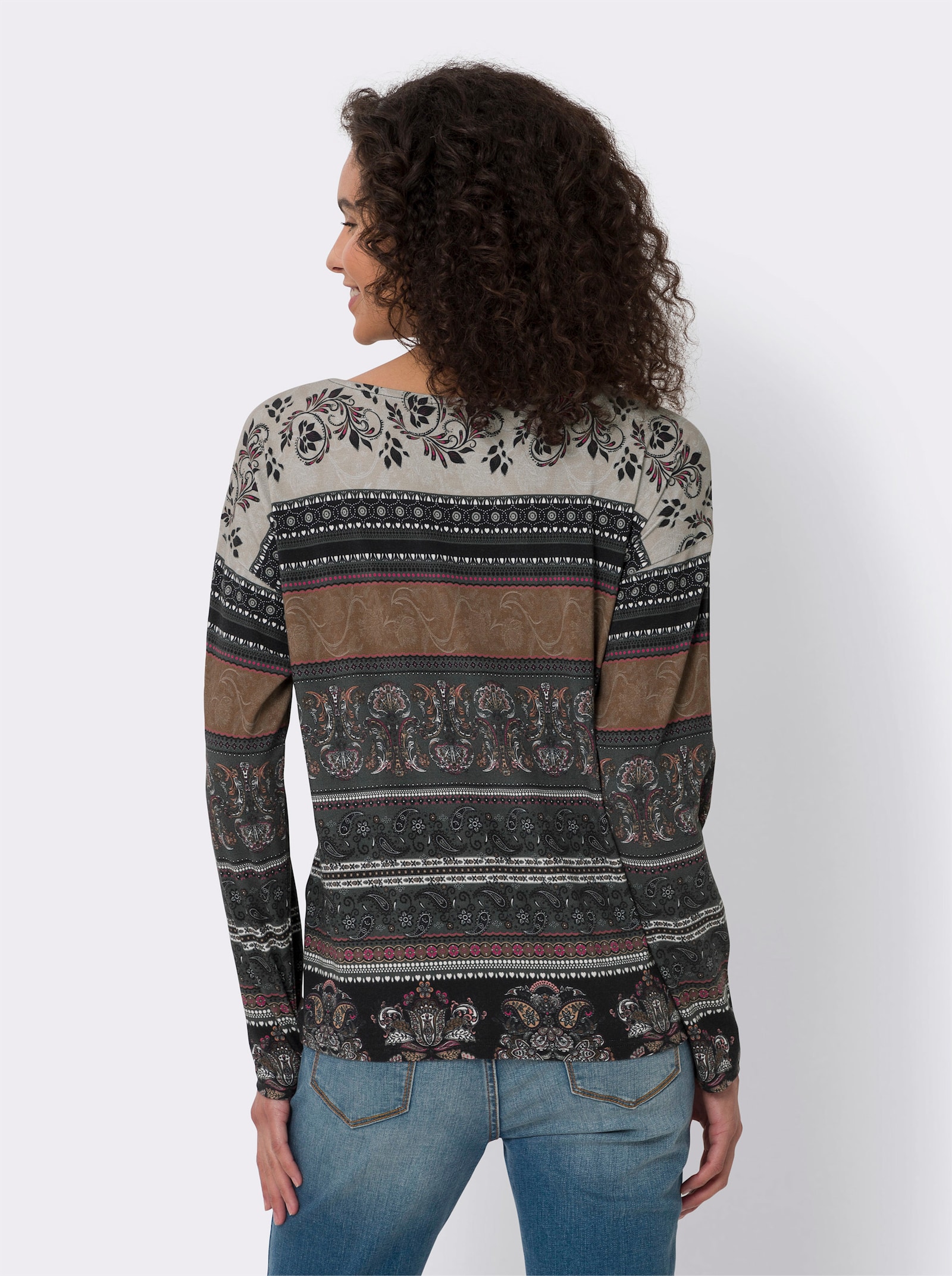 heine Shirt met lange mouwen en paisley- en bloemenprint - bruin/pink bedrukt