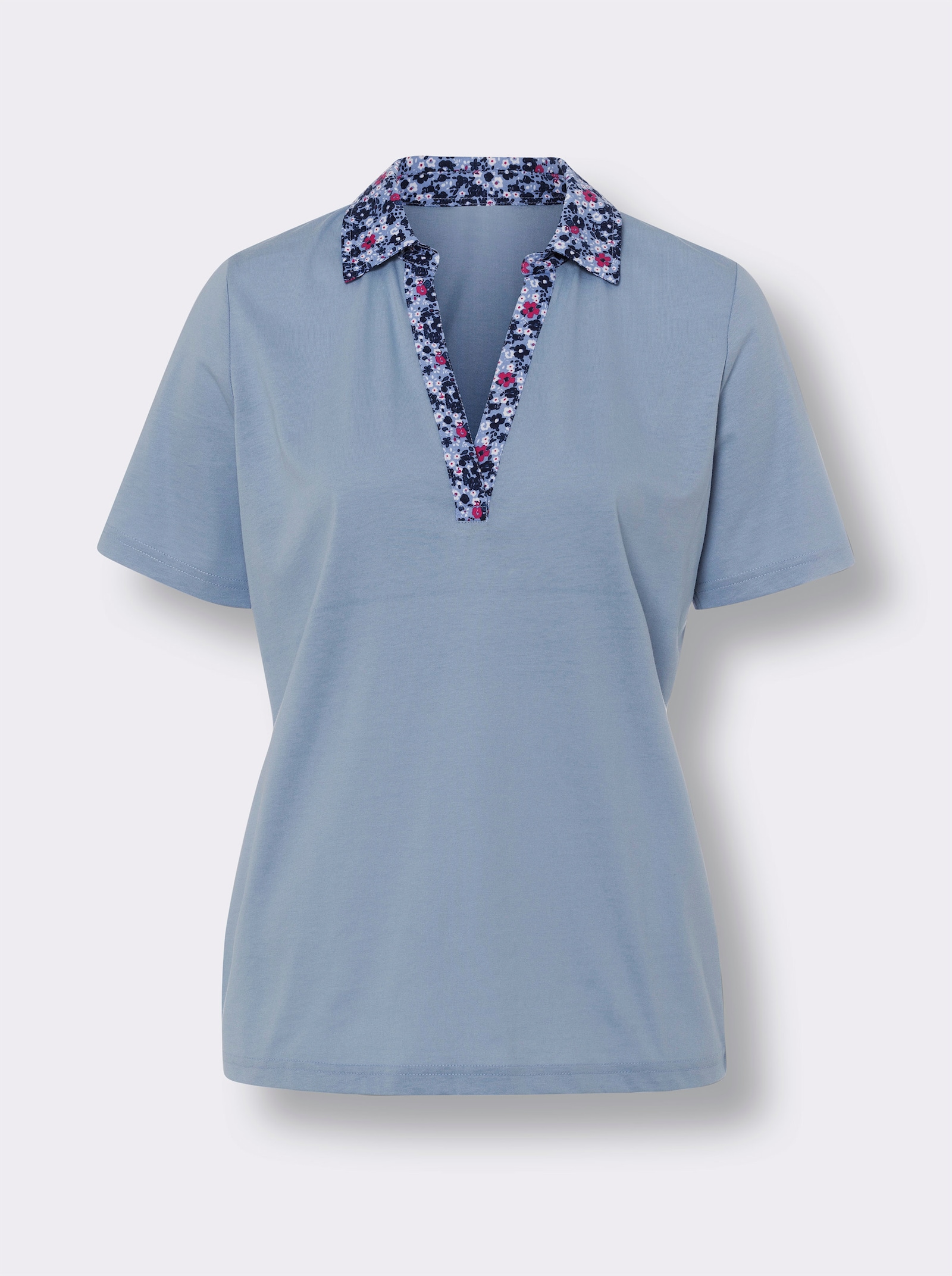 Kurzarmshirt mit Polokragen - jeansblau