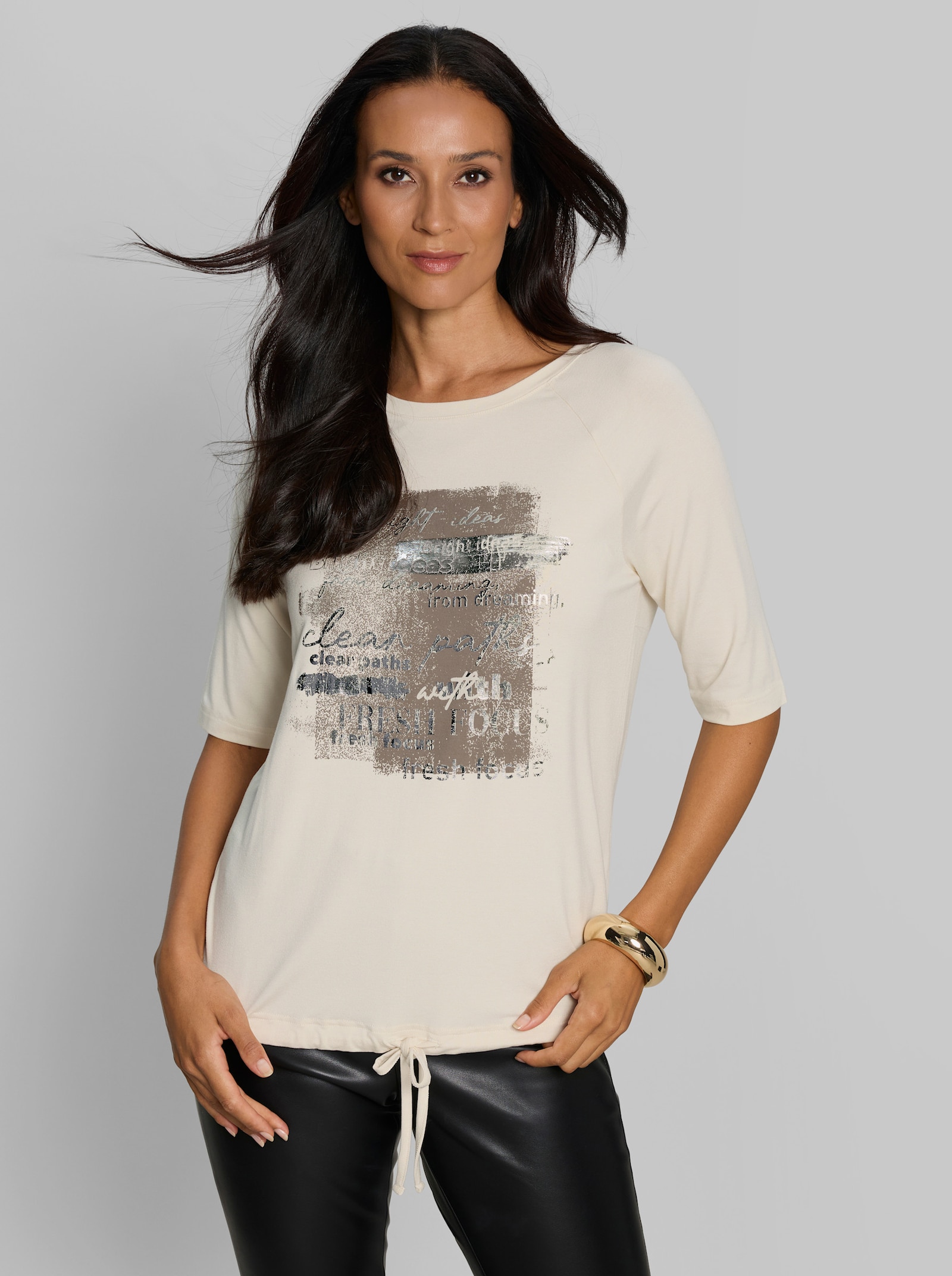 heine Kurzarmshirt mit Tunnelzug und Bindeband - champagner
