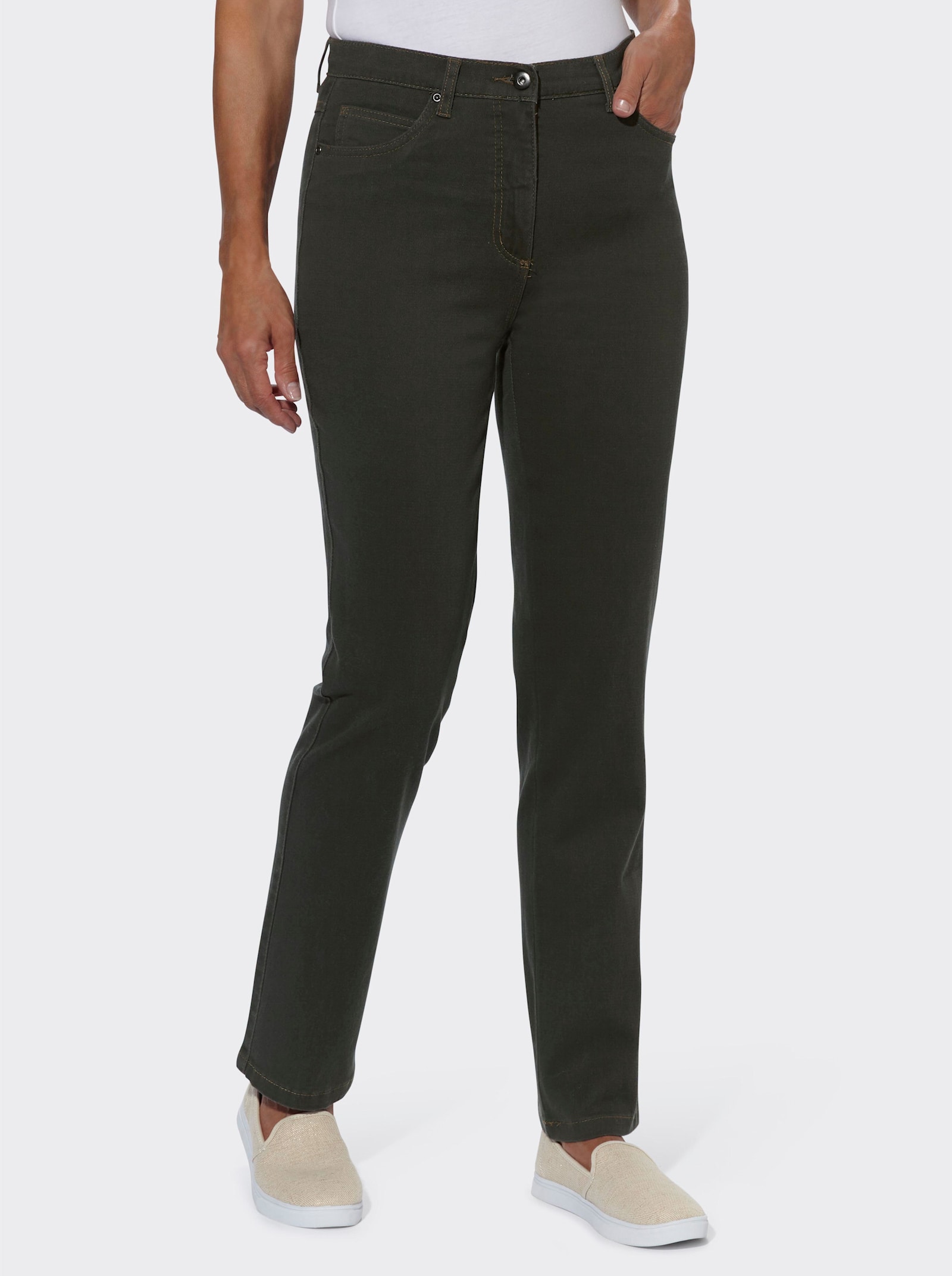 Džíny s 5 kapsami s podílem streče - khaki