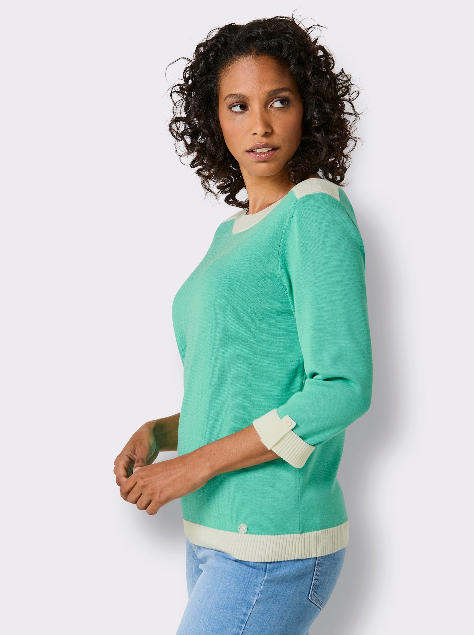 CREATION L PREMIUM Pull à manches 3/4 avec soie - bleu-vert