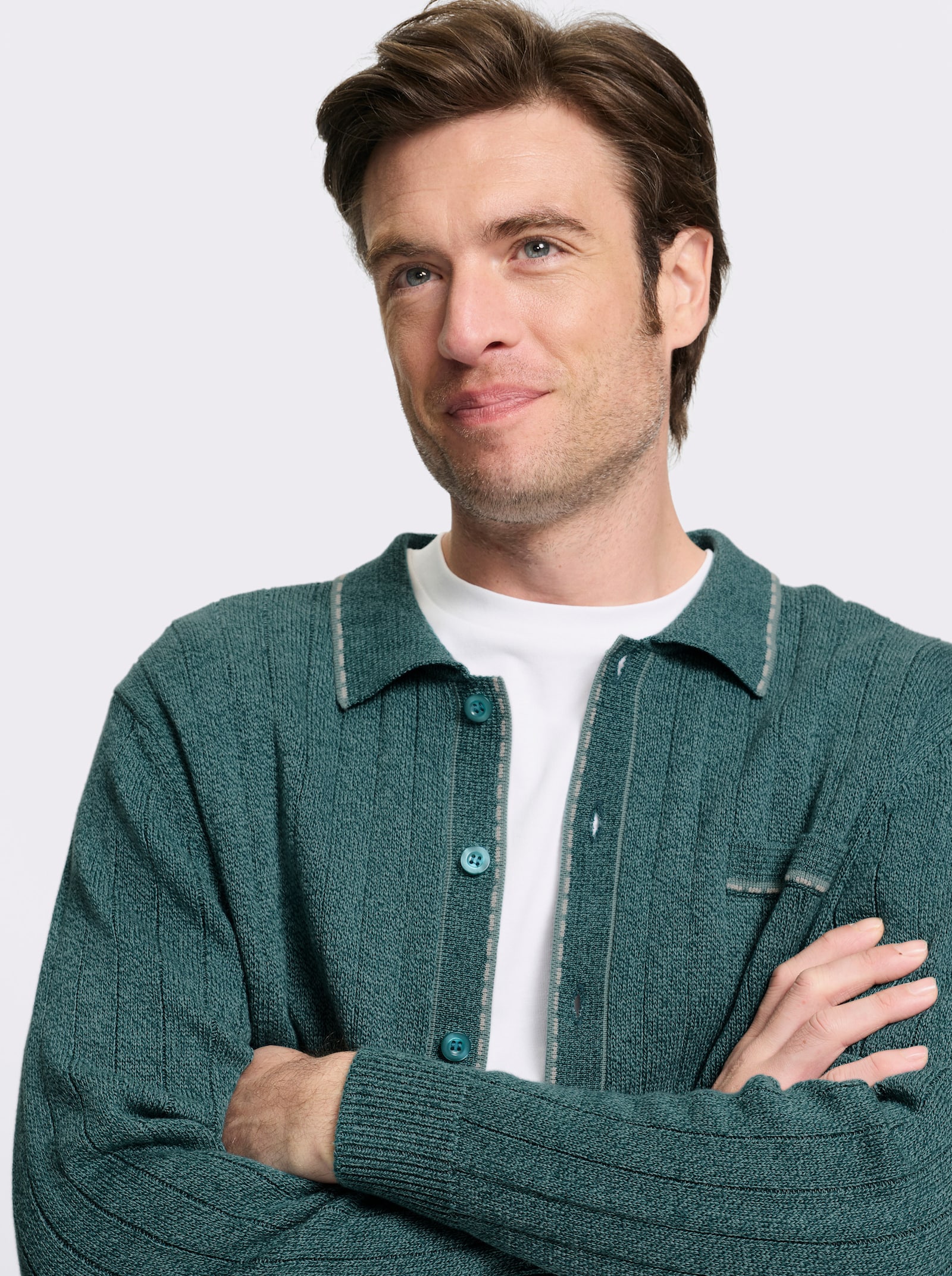 Marco Donati Strickjacke mit Ripp-Muster, 50% Baumwolle - petrol-meliert