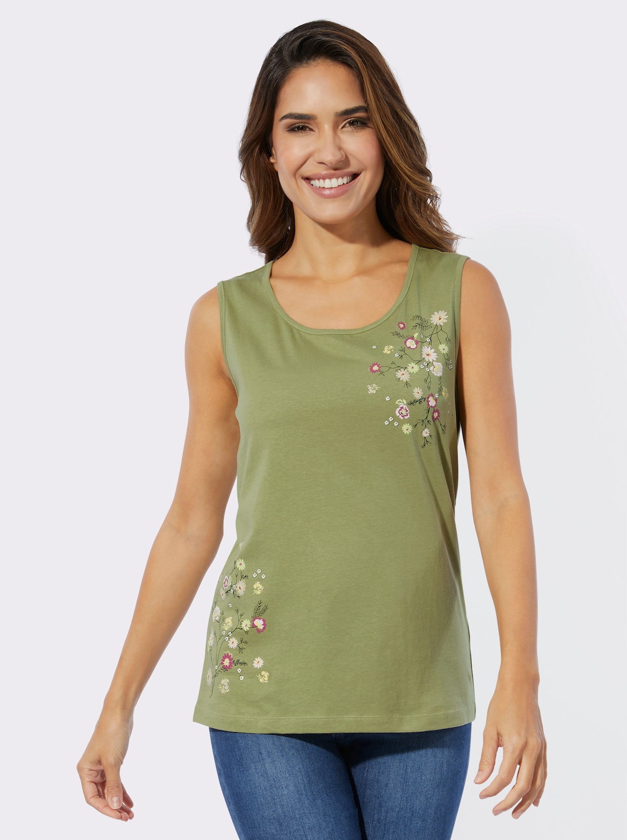 Shirttop - rietgroen/roze