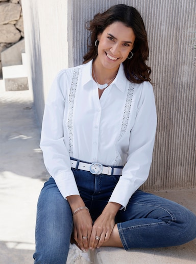 Spitzenbluse mit Kellerfalte hinten - weiß