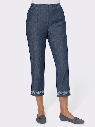 7/8-Jeans mit Blütenstickerei - blue-stone-washed