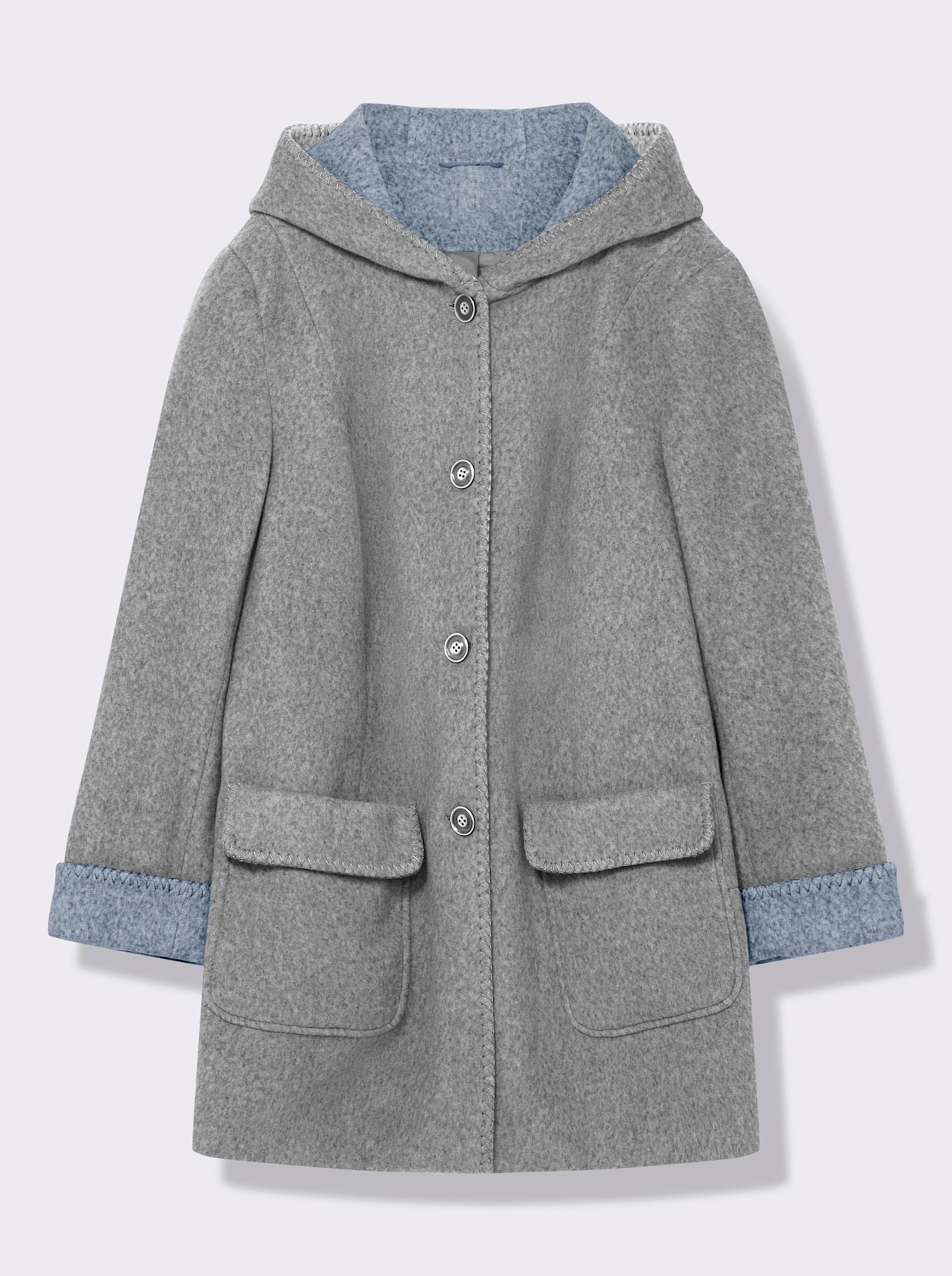 Kapuzenjacke in Woll-Optik - hellgrau-meliert