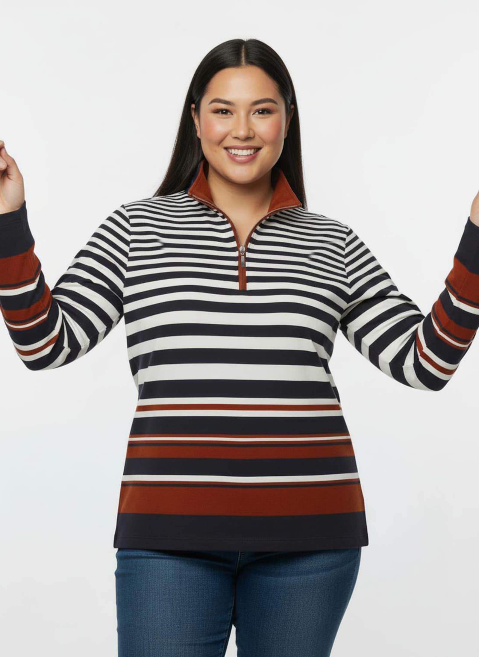 Sweatshirt im Streifen-Dessin - marine-rot-gestreift