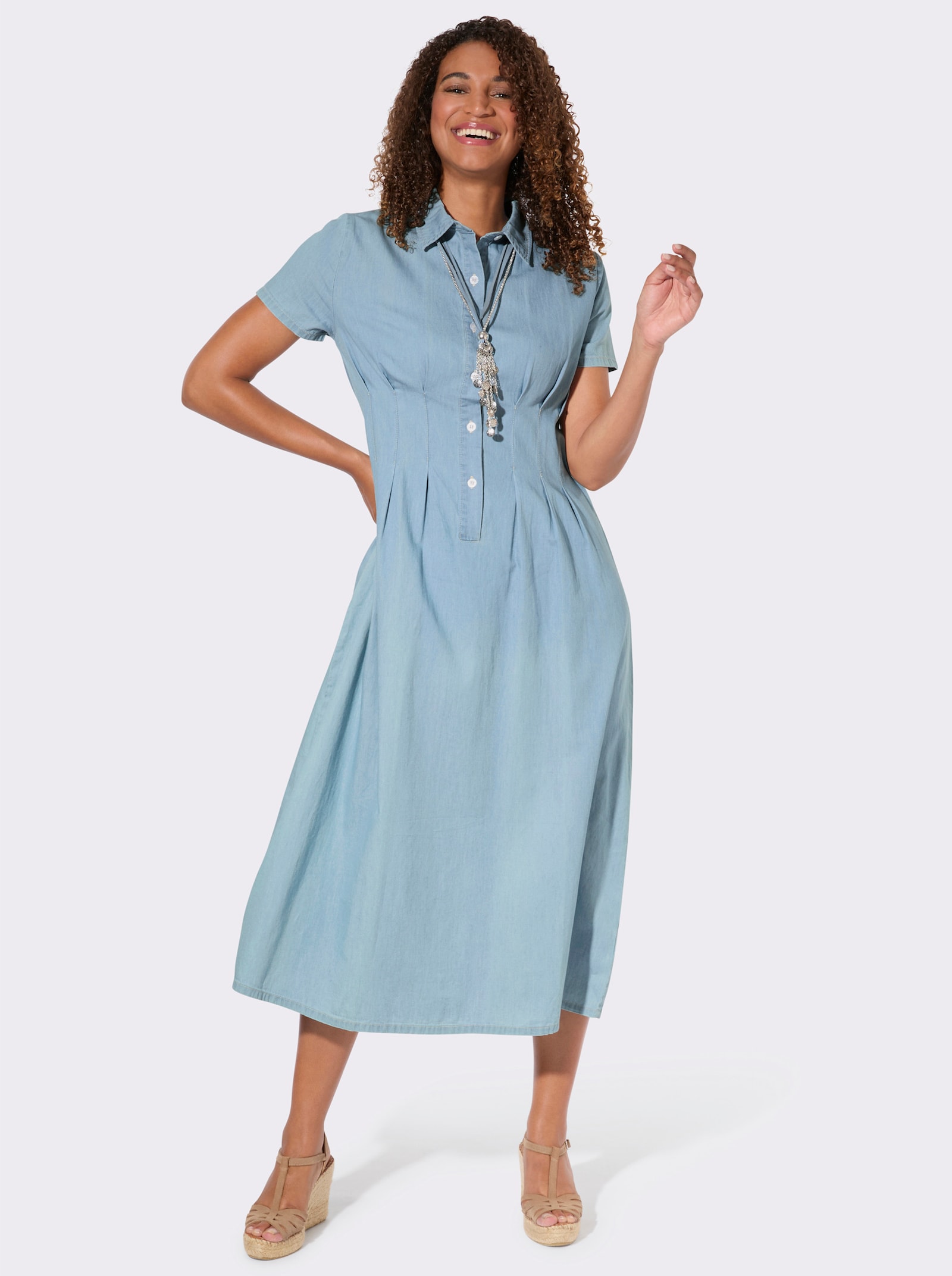 Jeanskleid mit Taillenabnähern - blue-bleached
