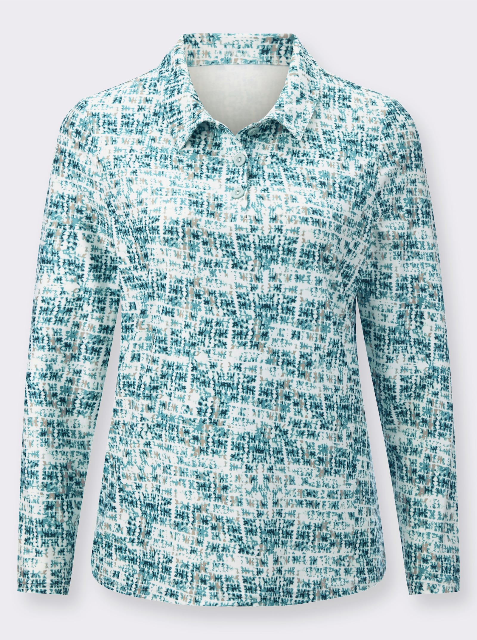 Poloshirt in leicht angerauter Winter-Qualität - ecru-ozean-bedruckt