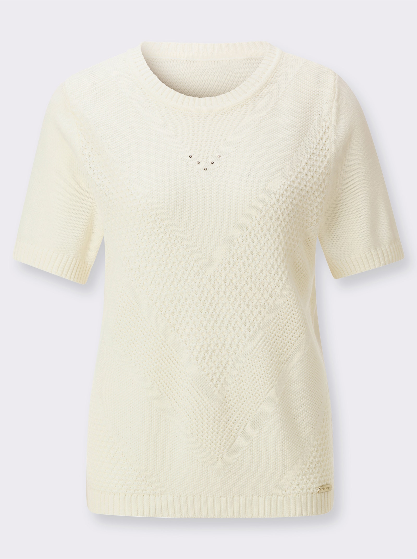 Kurzarmpullover mit Metallstein-Verzierung - ecru