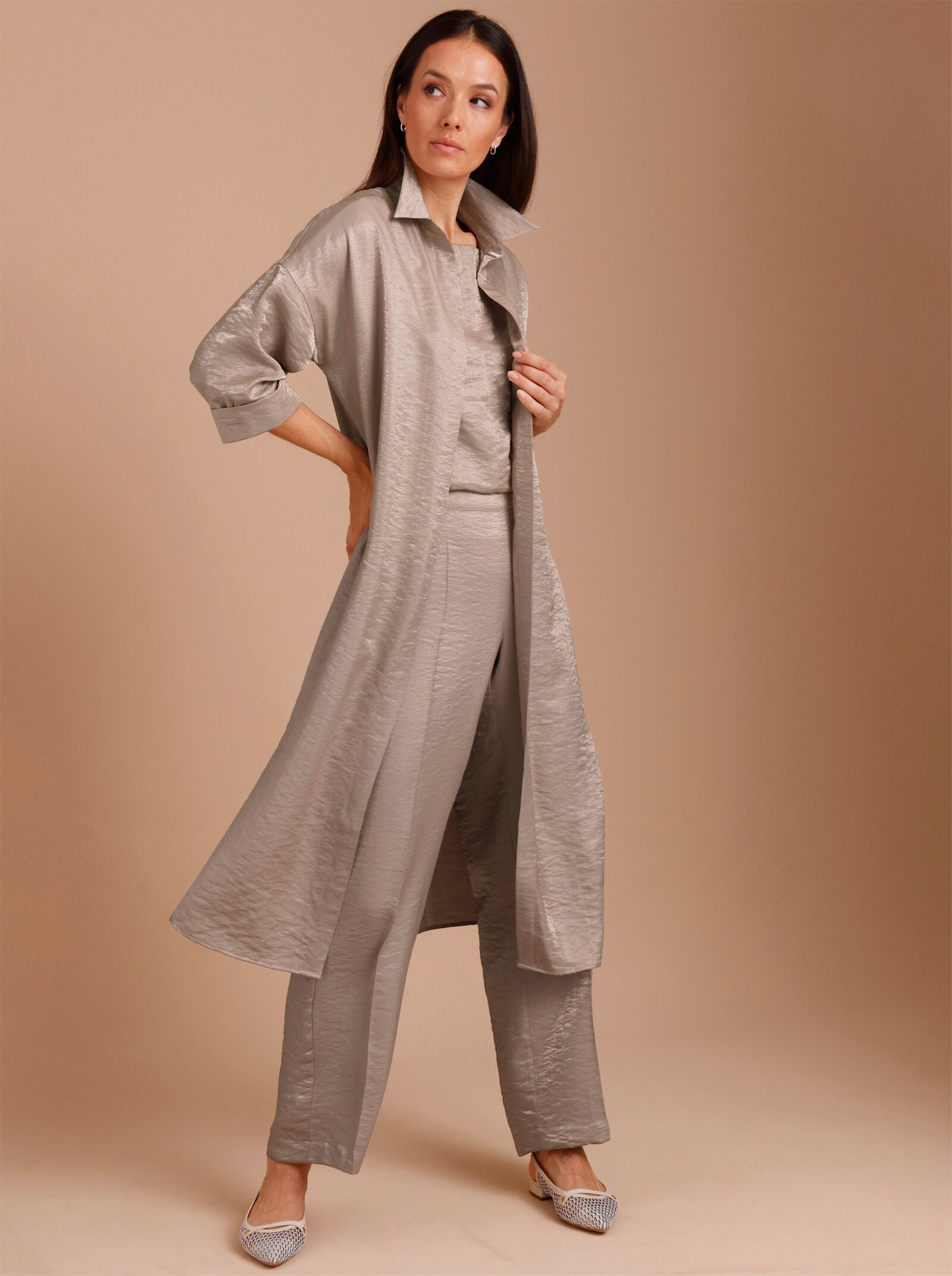 CREATION L PREMIUM Longbluse mit hohen Seitenschlitzen - sesam