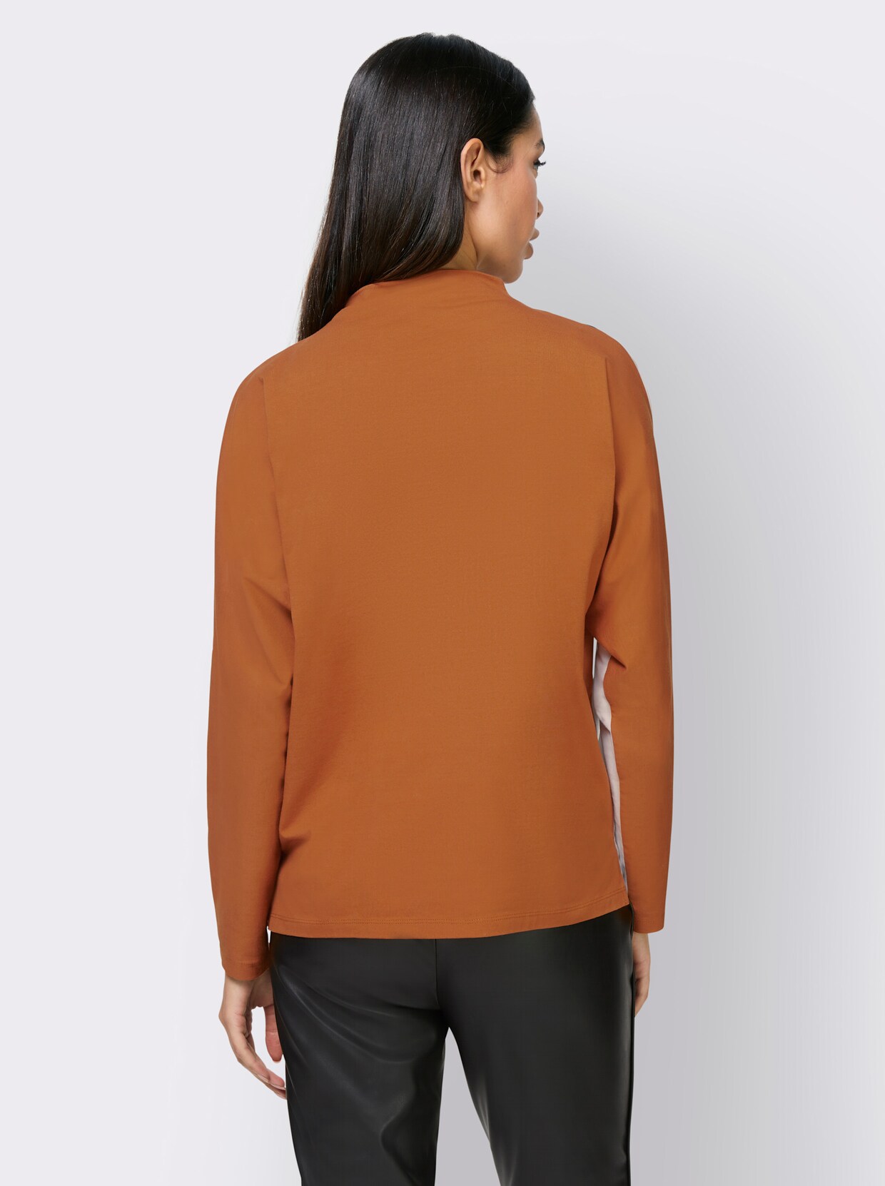 heine Shirt met opstaande kraag - zwart/cognac gedessineerd